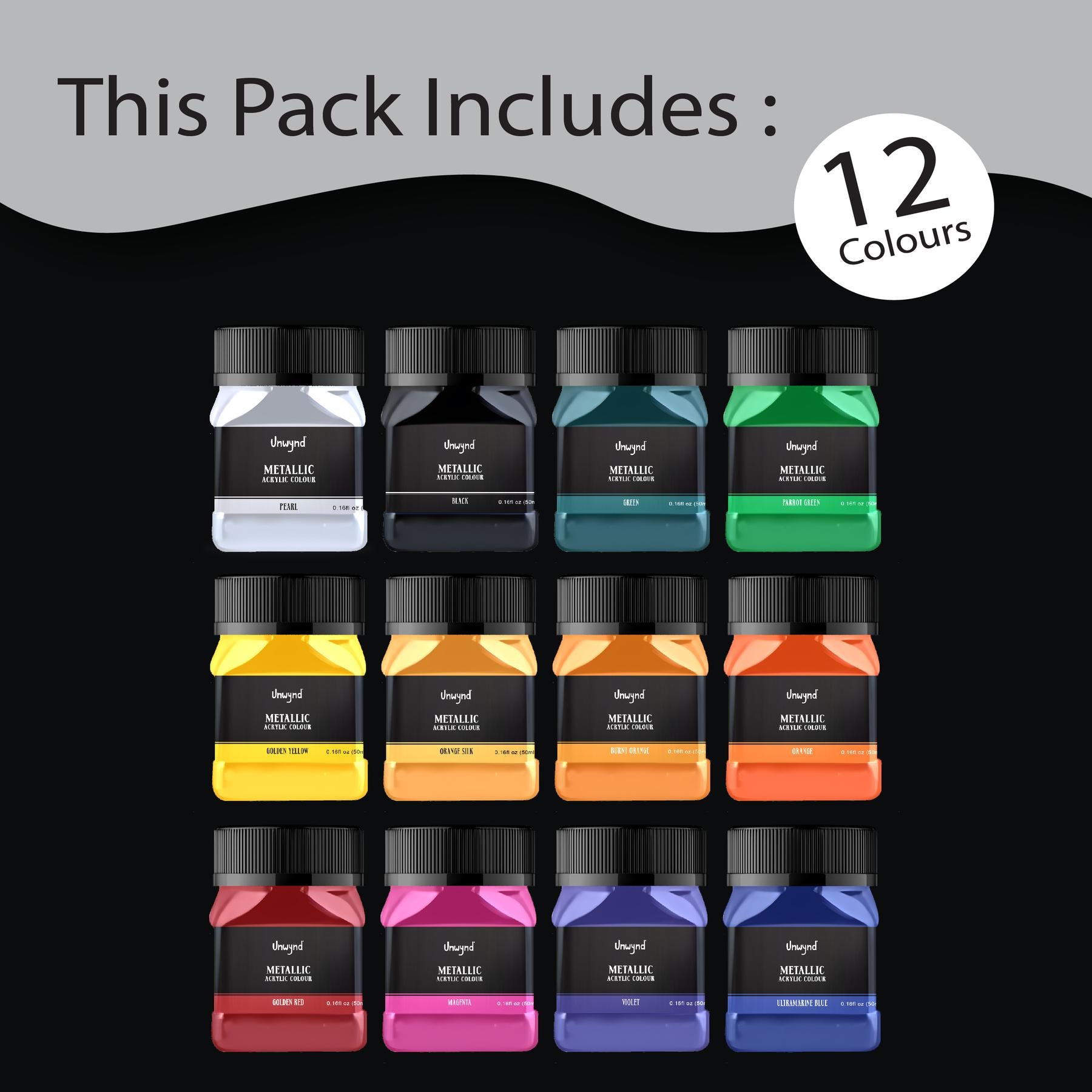 Unwynd Acrylic Colors Metallic - 12 colors x 50 ml