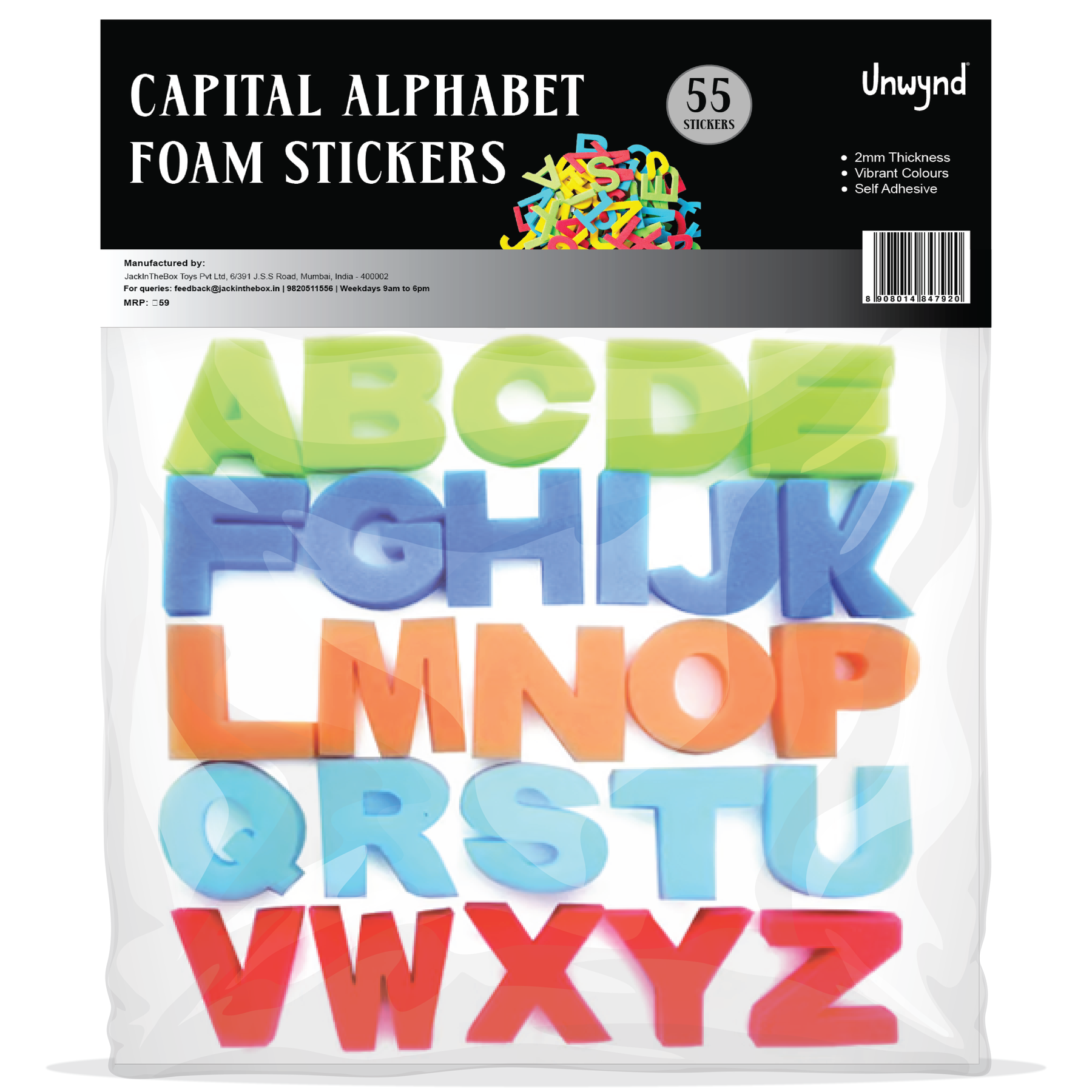 Unwynd Capital Alphabet Foam Stickers - Pack of 55