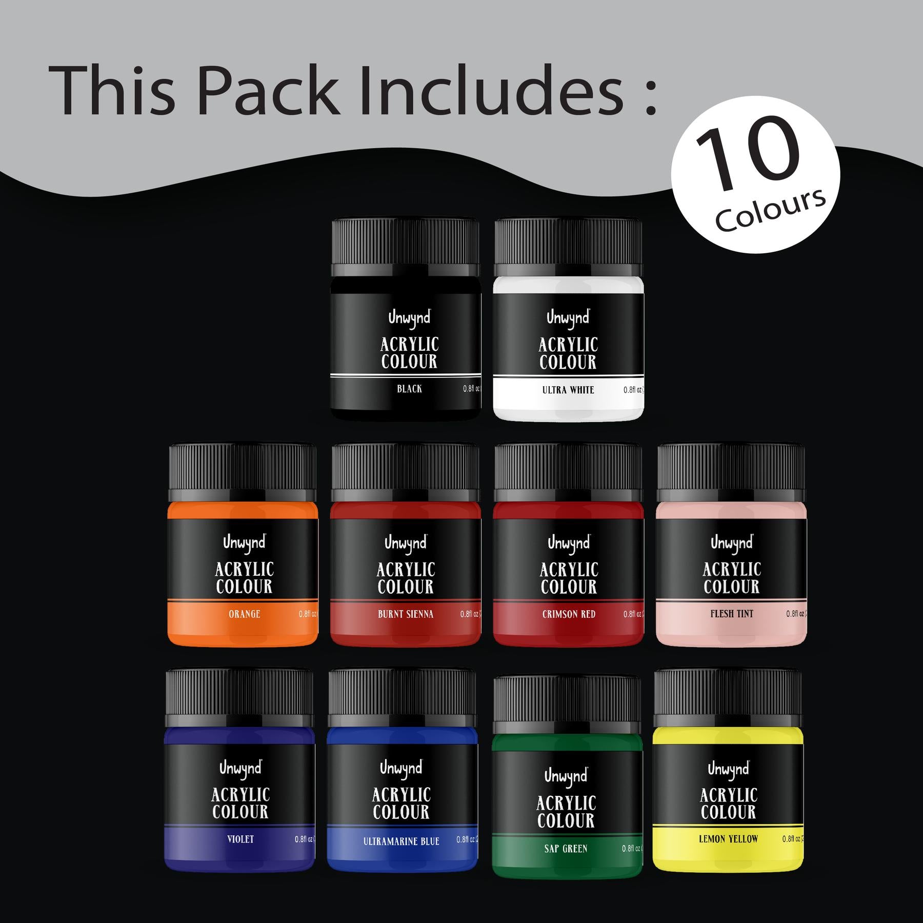 Unwynd Acrylic Colors - 10 colors x 25 ml