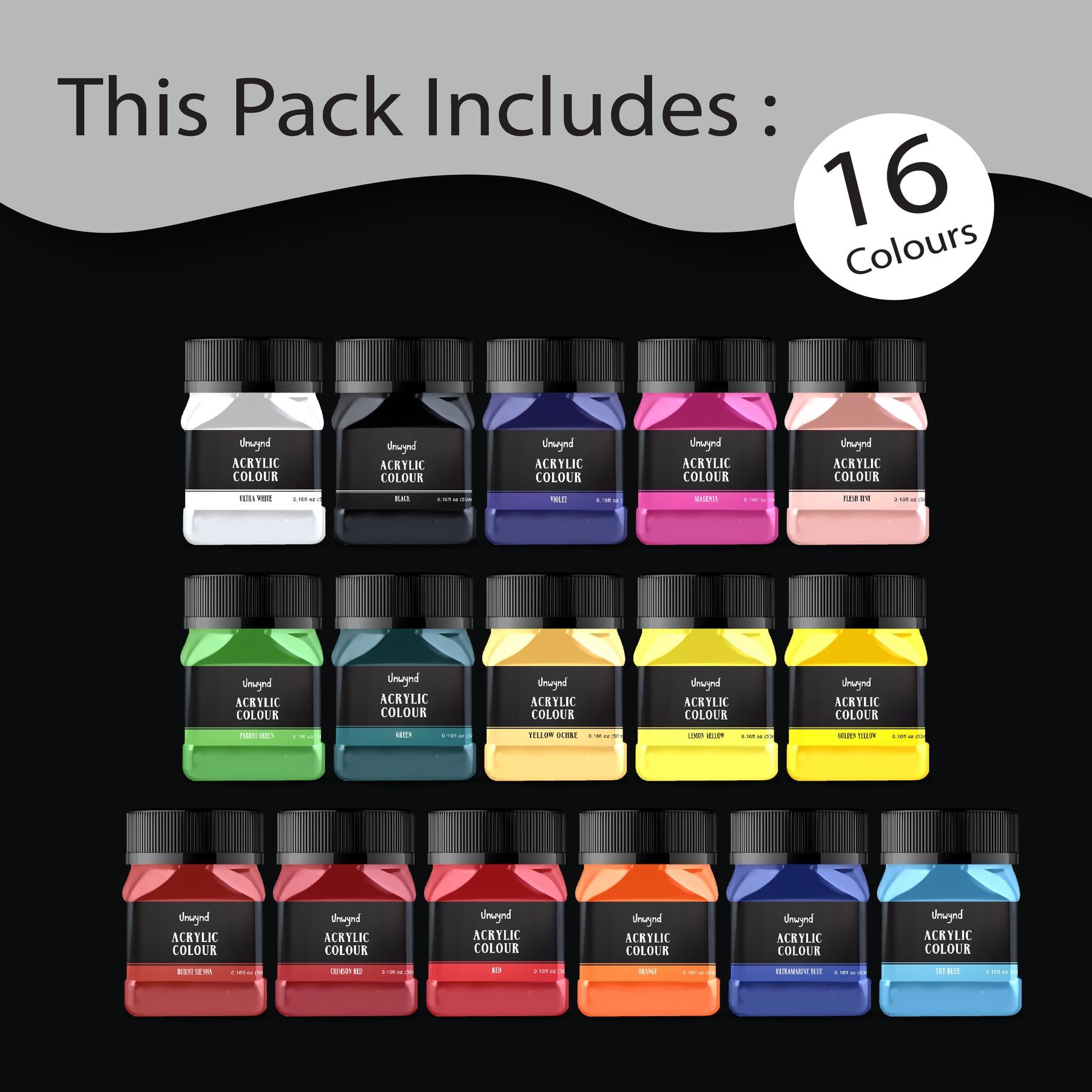 Unwynd Acrylic Colors - 16 colors x 50 ml