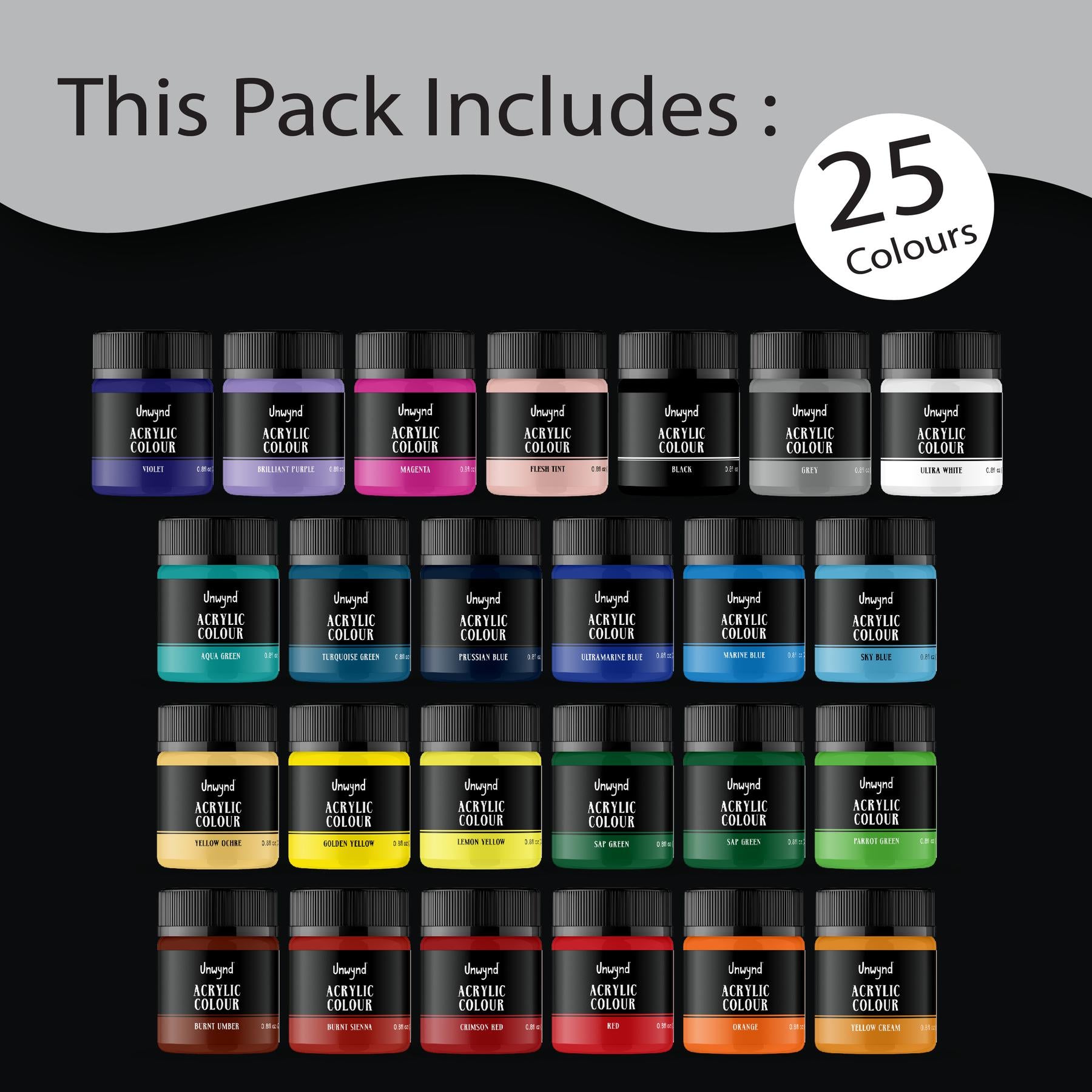 Unwynd Acrylic Colors - 25 colors x 25 ml