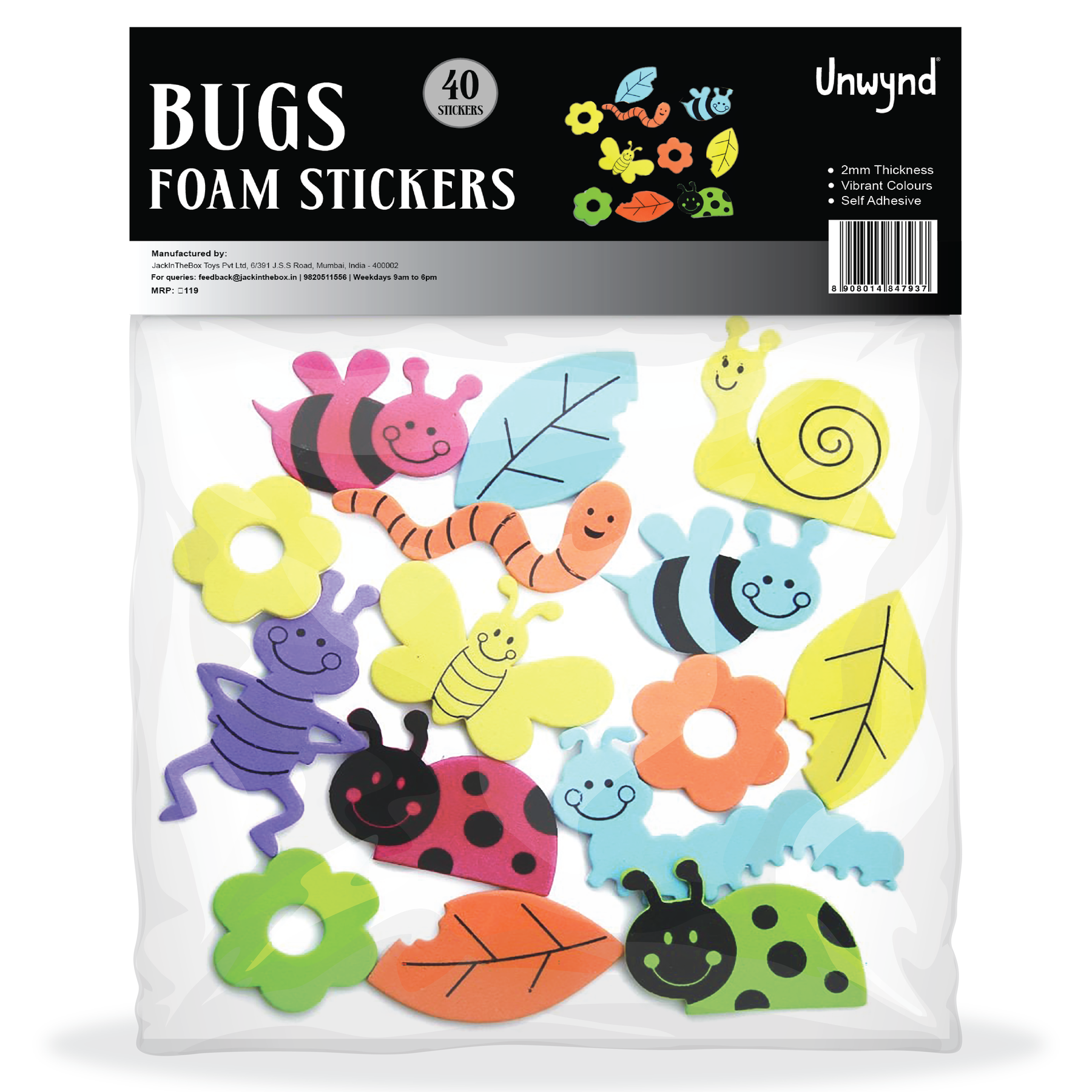 Unwynd Bugs Foam Stickers - Pack of 40