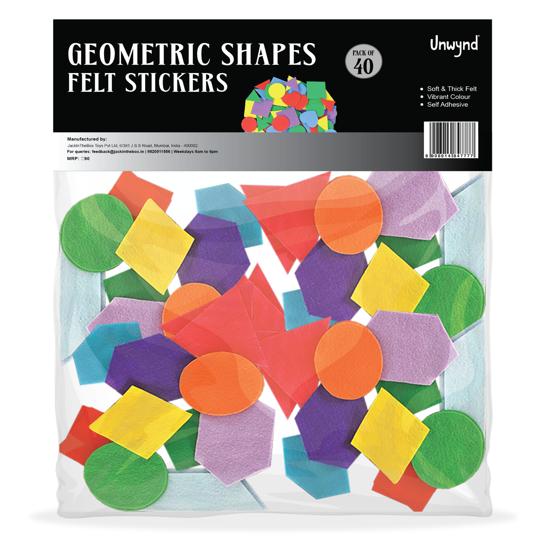 Unwynd Geometric Shapes Felt Stickers - Pack of 40