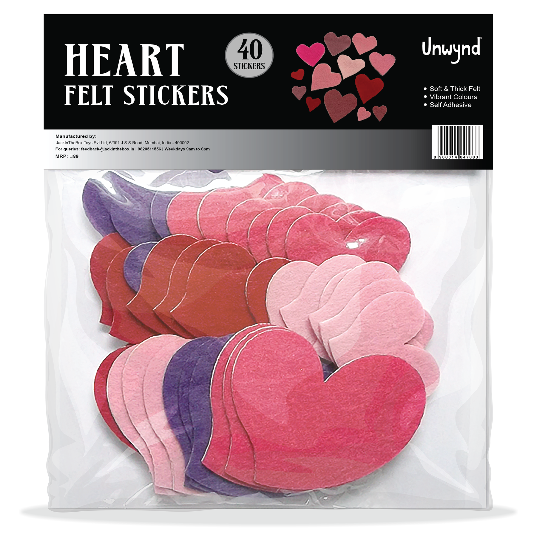 Unwynd Hearts Felt Stickers - Pack of 40