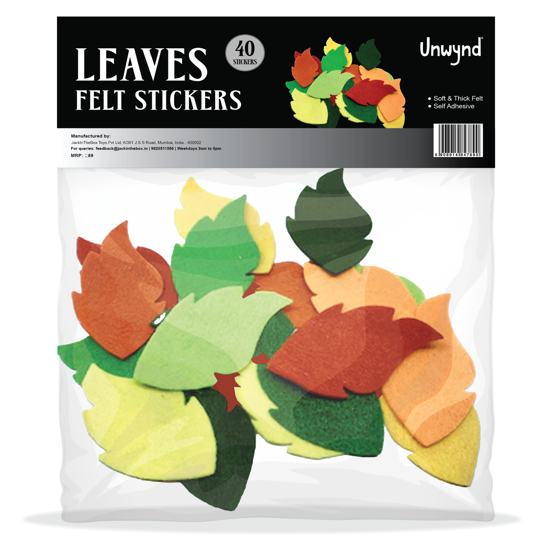 Unwynd Leaves Felt Stickers - Pack of 40