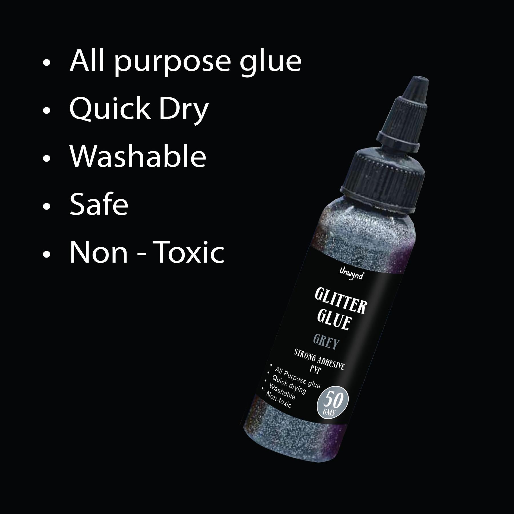 Unwynd Glitter Glue Grey - 50gms