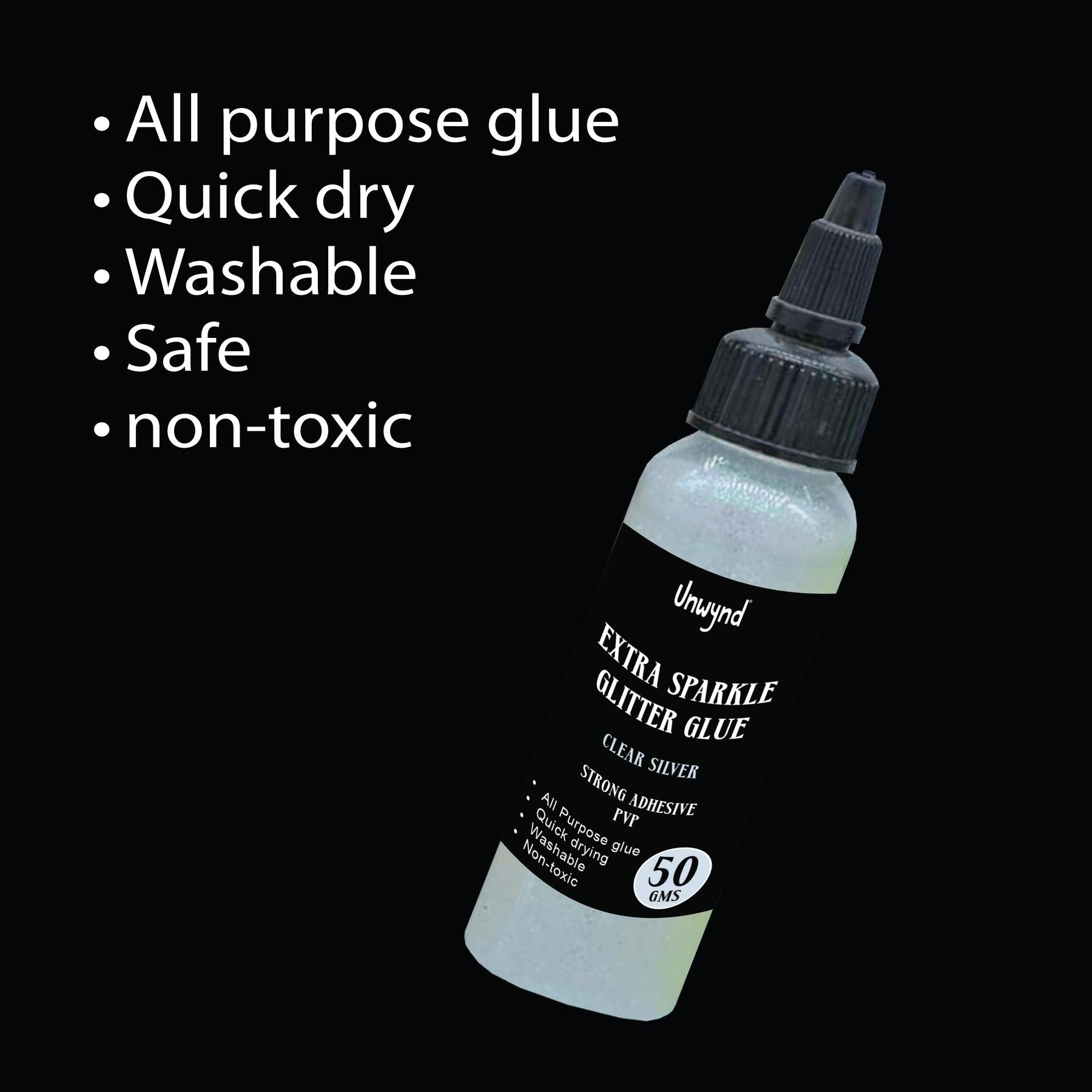 Unwynd Glitter Glue - Extra Sparkle- Clear Silver - 50gms