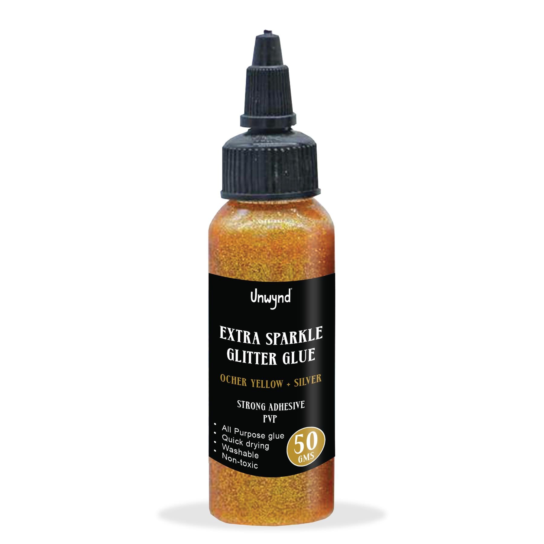 Unwynd Glitter Glue - Extra Sparkle- Ocher Yellow + Silver - 50gms