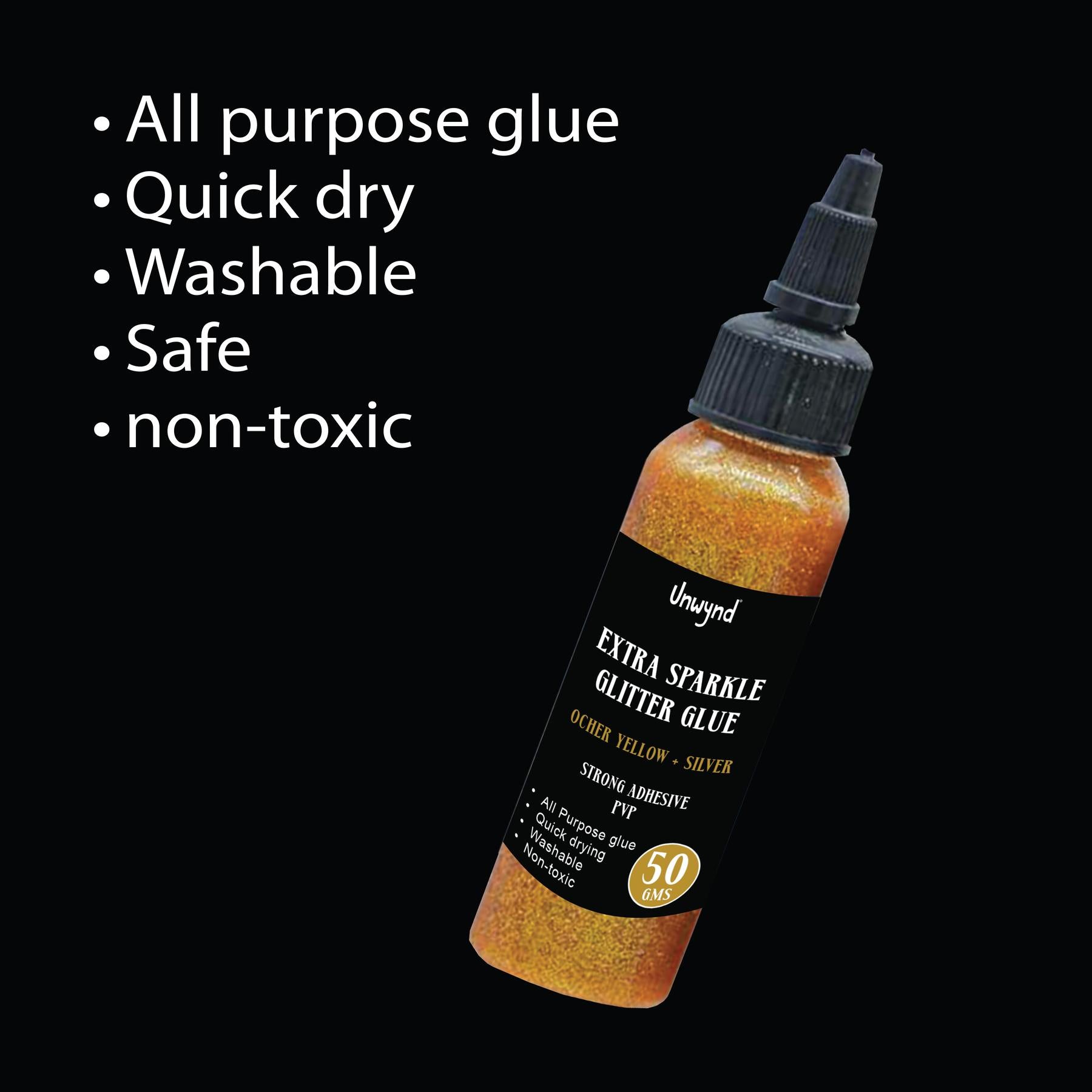 Unwynd Glitter Glue - Extra Sparkle- Ocher Yellow + Silver - 50gms