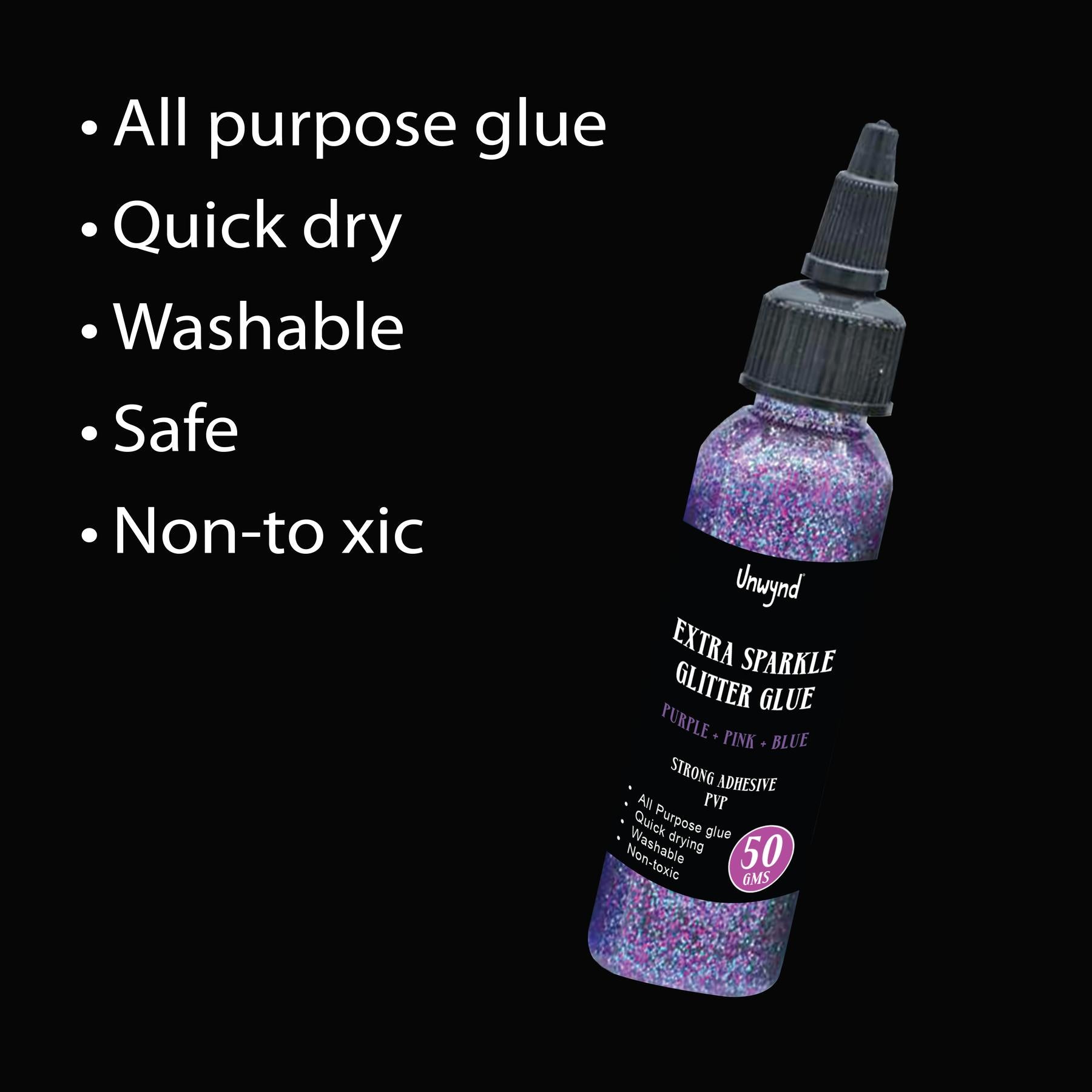 Unwynd Glitter Glue - Extra Sparkle- Purple + Pink + Blue - 50gms
