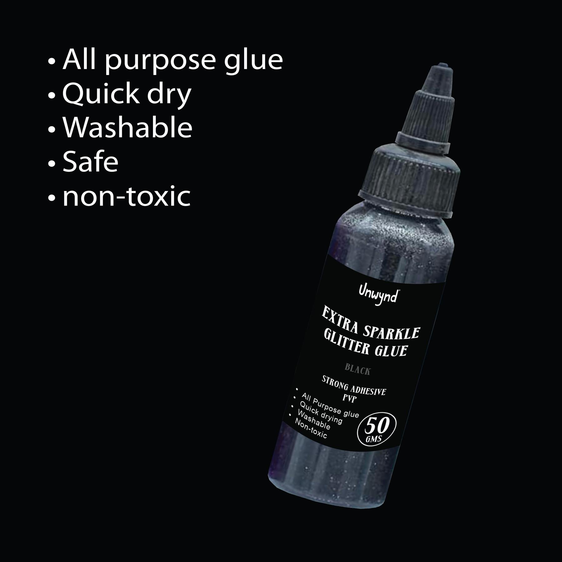 Unwynd Glitter Glue - Extra Sparkle- Black- 50gms