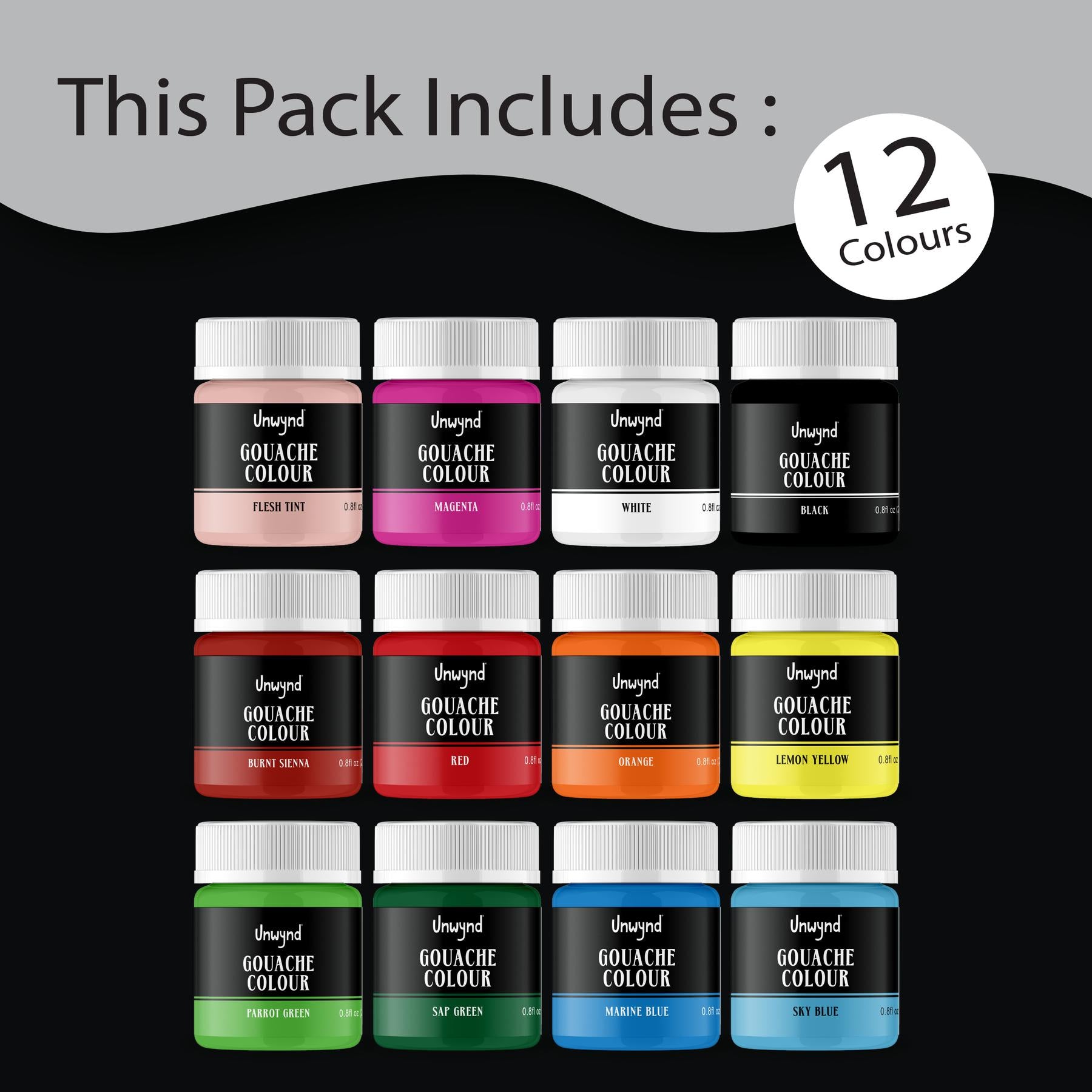 Unwynd Gouache Colors - 12 colors x 25 ml