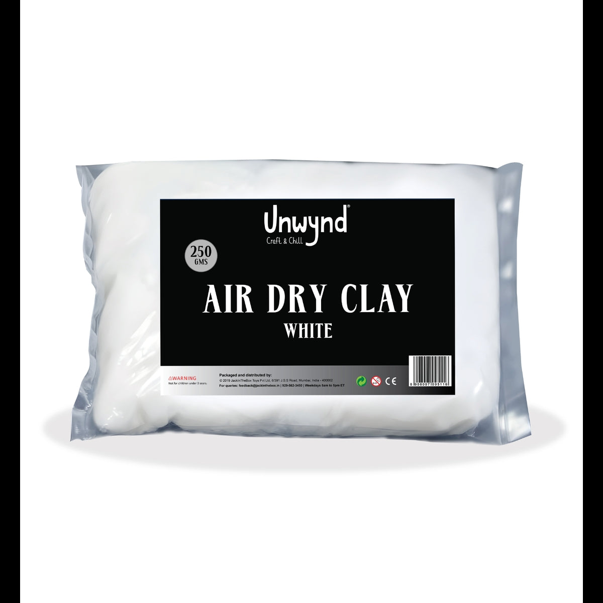 Unwynd Air Dry Clay White - 250gms