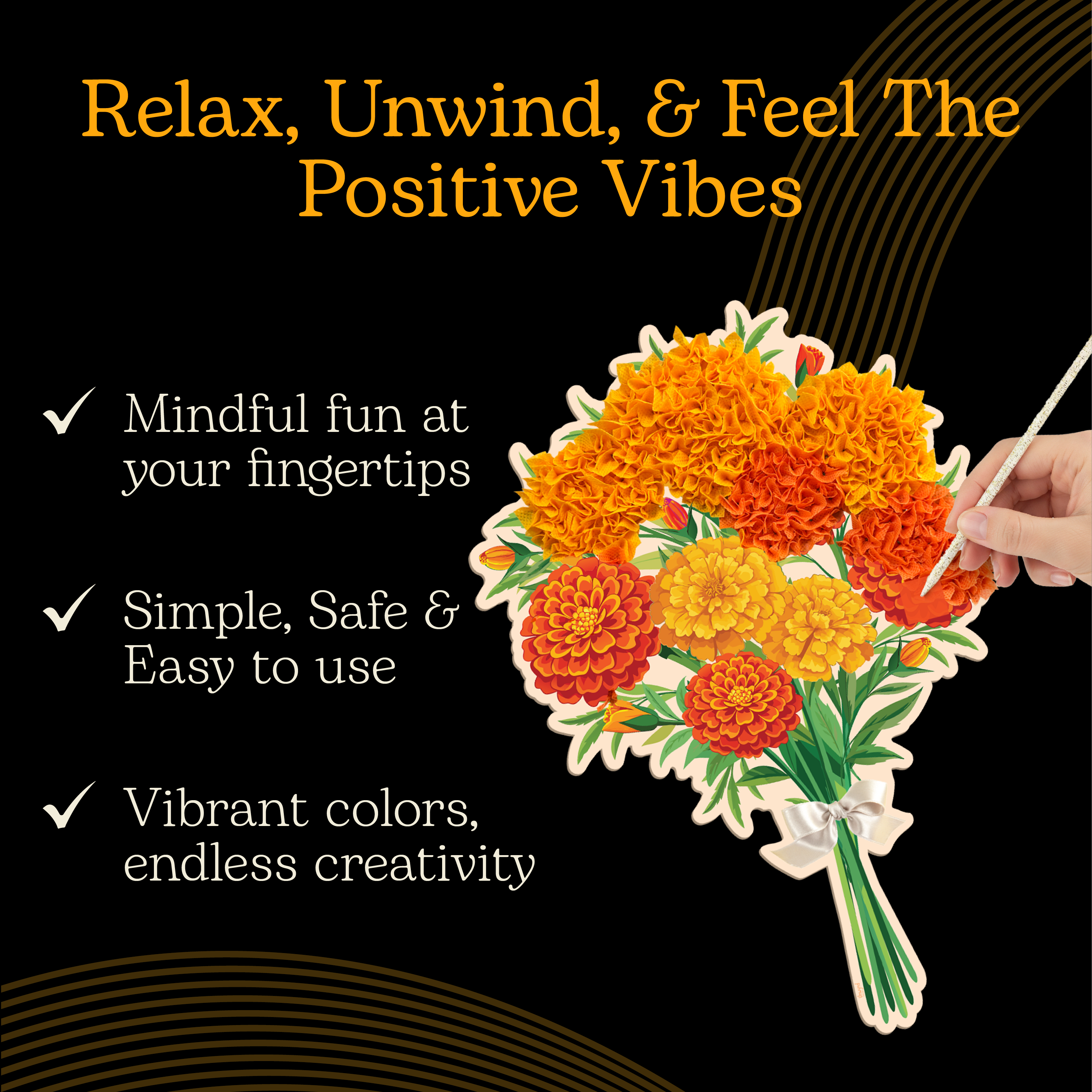 Poke Art Marigold Flower Bouquet