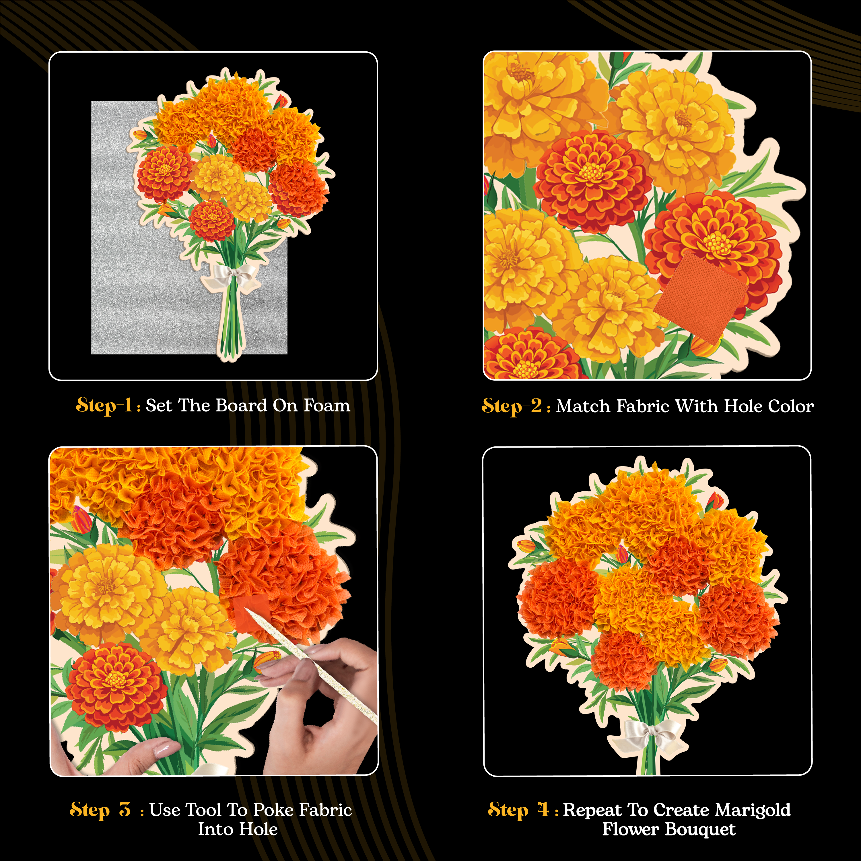Poke Art Marigold Flower Bouquet