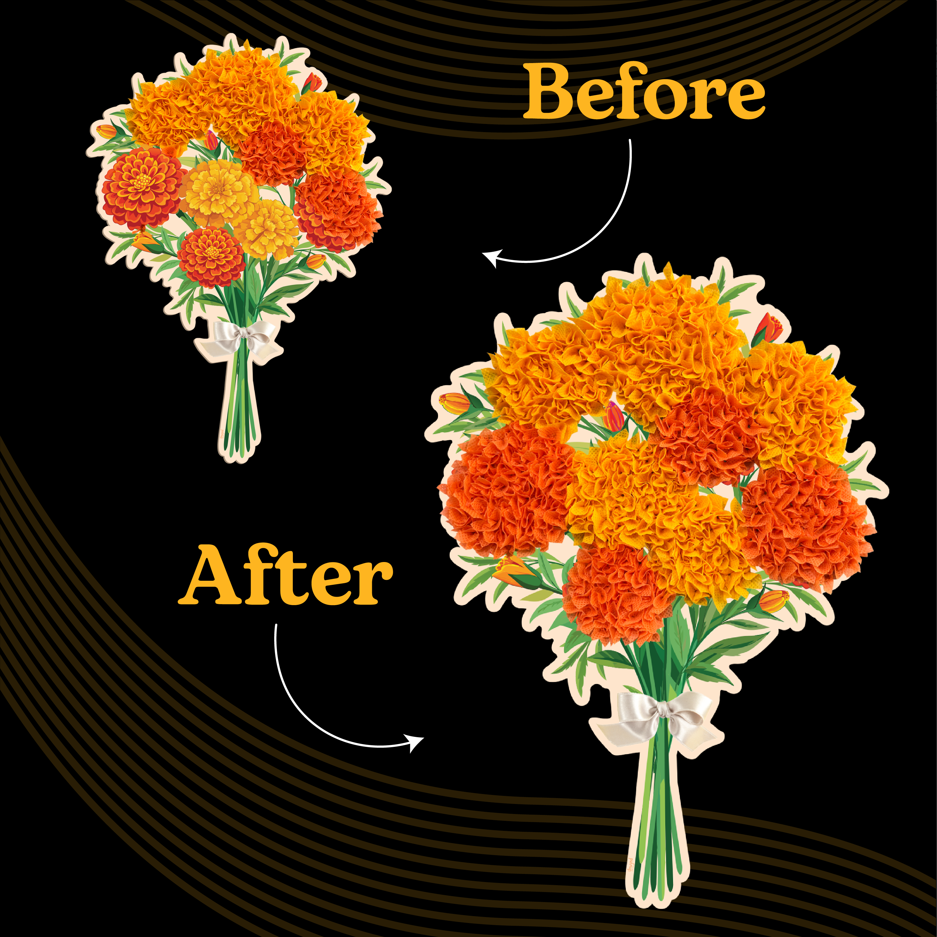 Poke Art Marigold Flower Bouquet