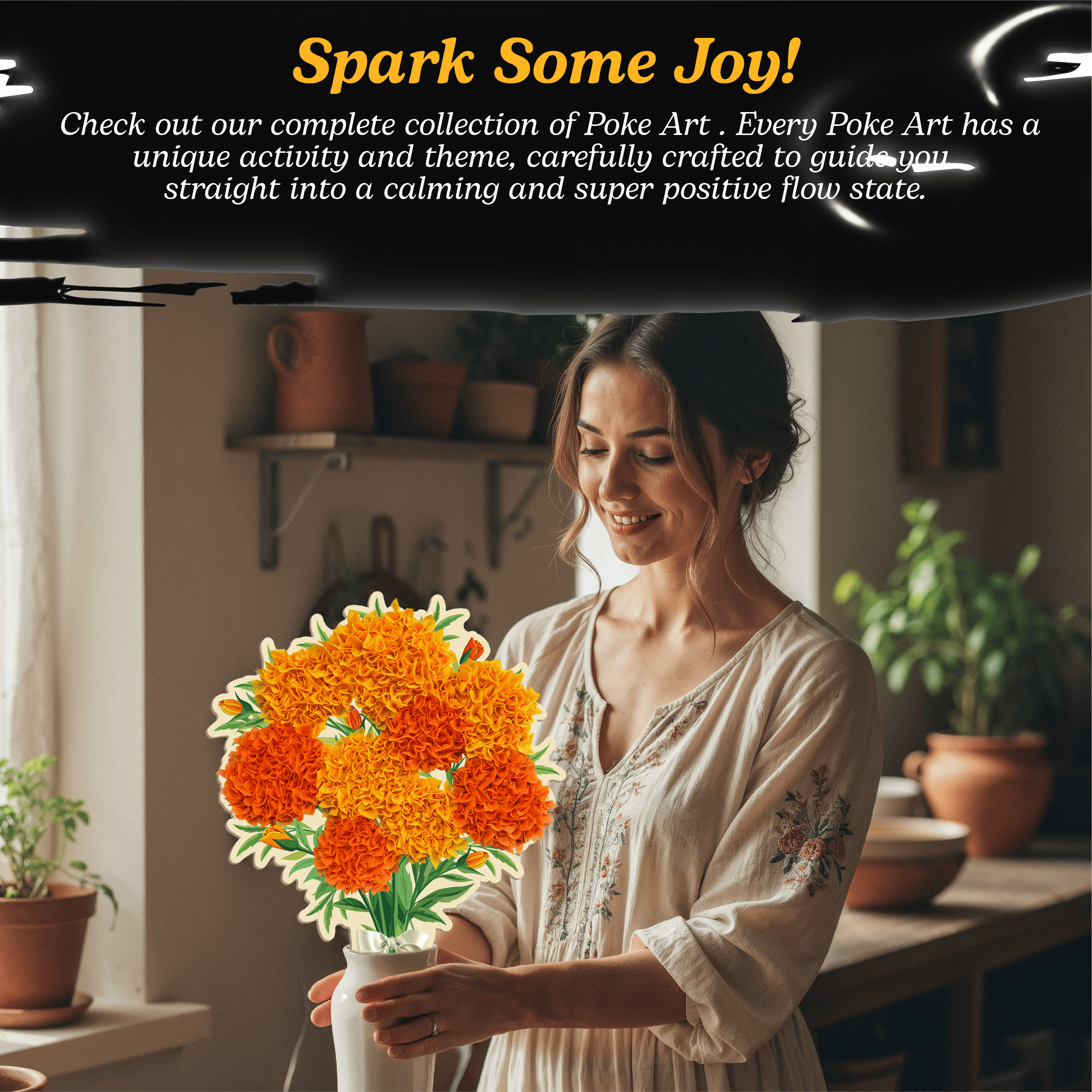 Poke Art Marigold Flower Bouquet