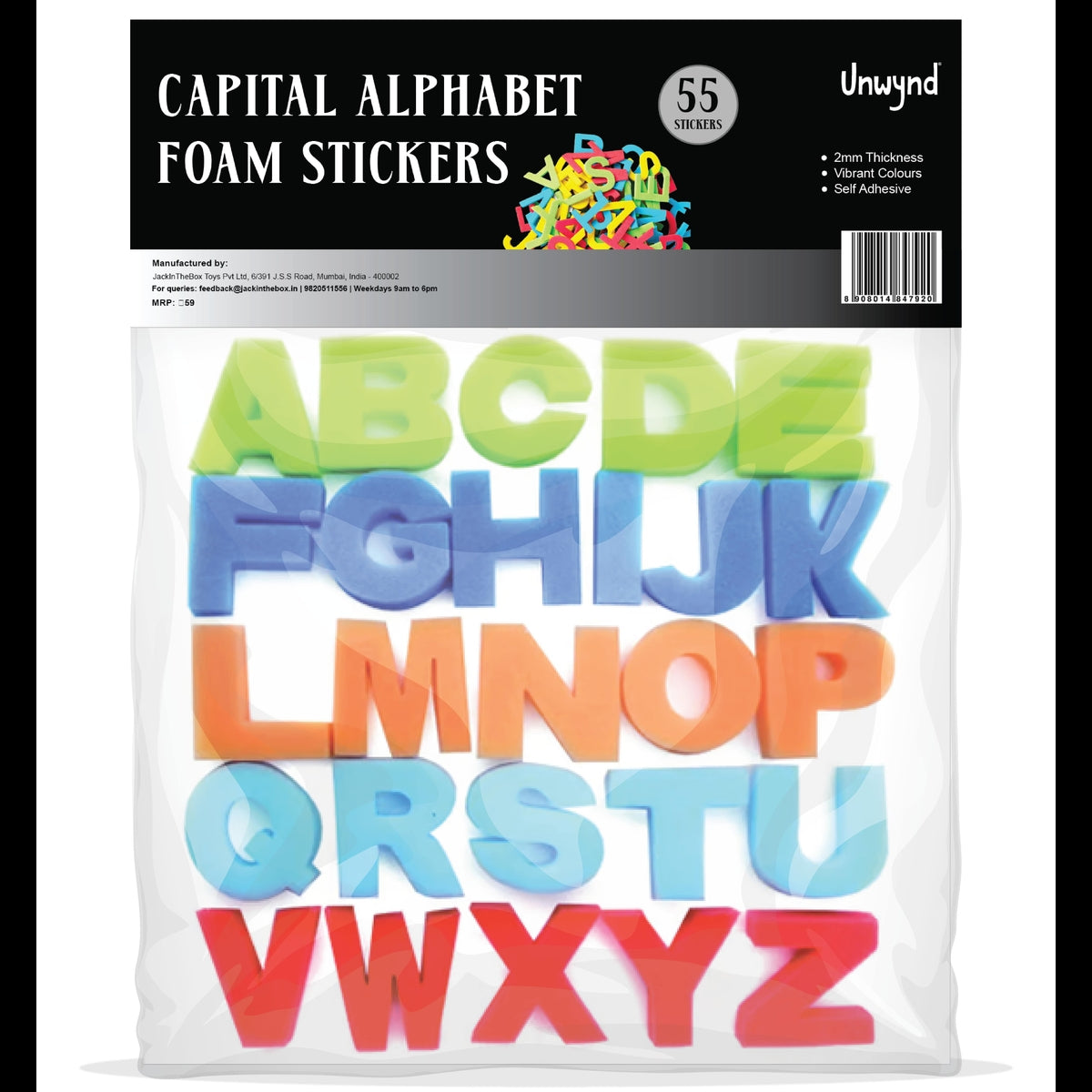 Unwynd Capital Alphabet Foam Stickers - Pack of 55