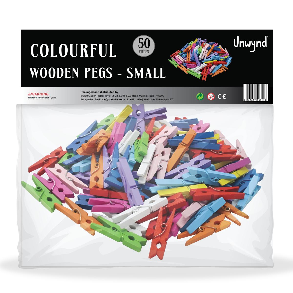 Unwynd Wooden Pegs Colourful Small - Pack of 50