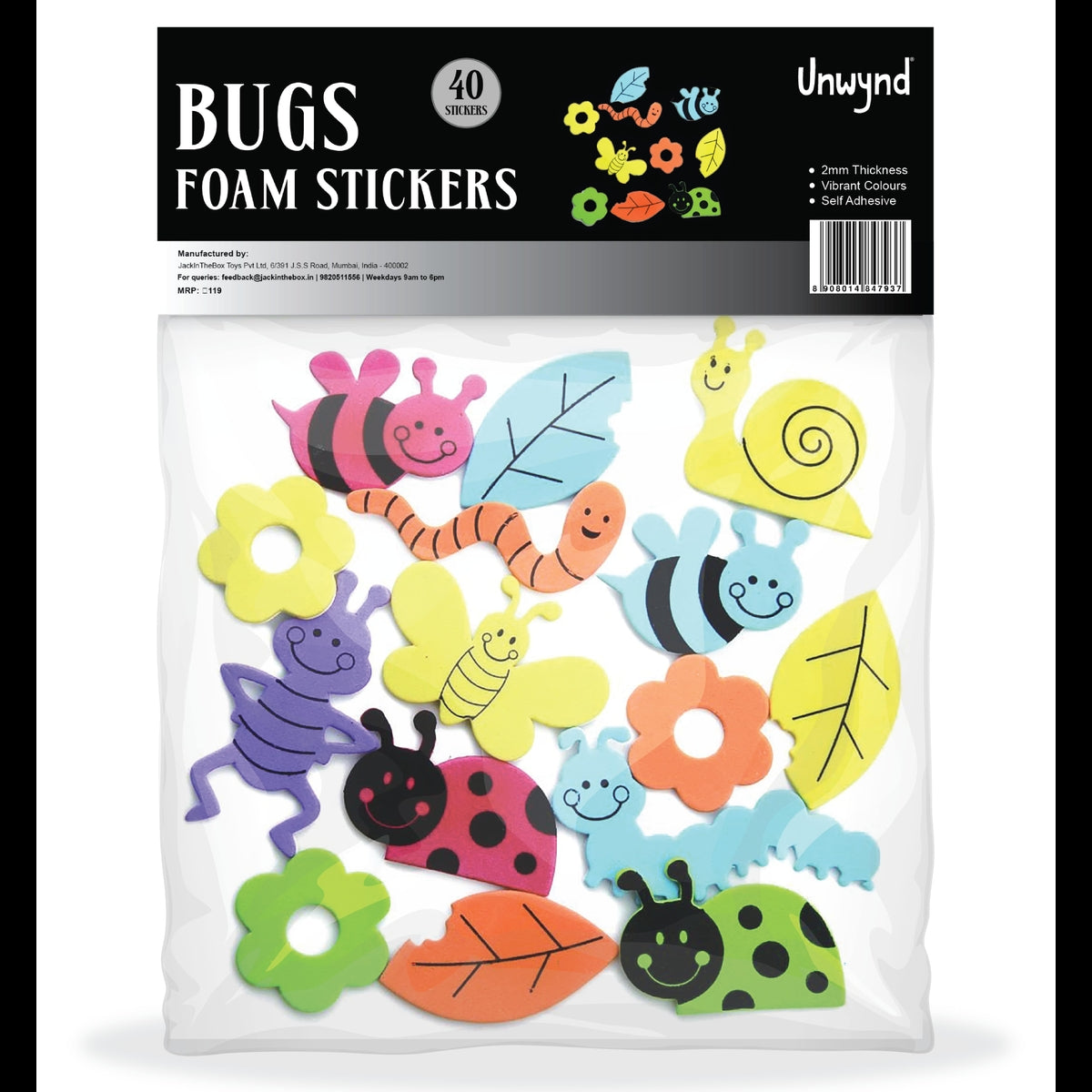 Unwynd Bugs Foam Stickers - Pack of 40