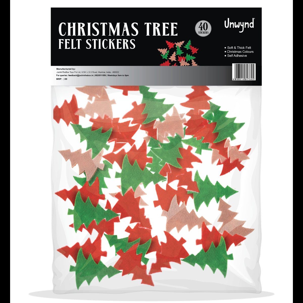 Unwynd Christmas Tree Felt Stickers - Pack of 40