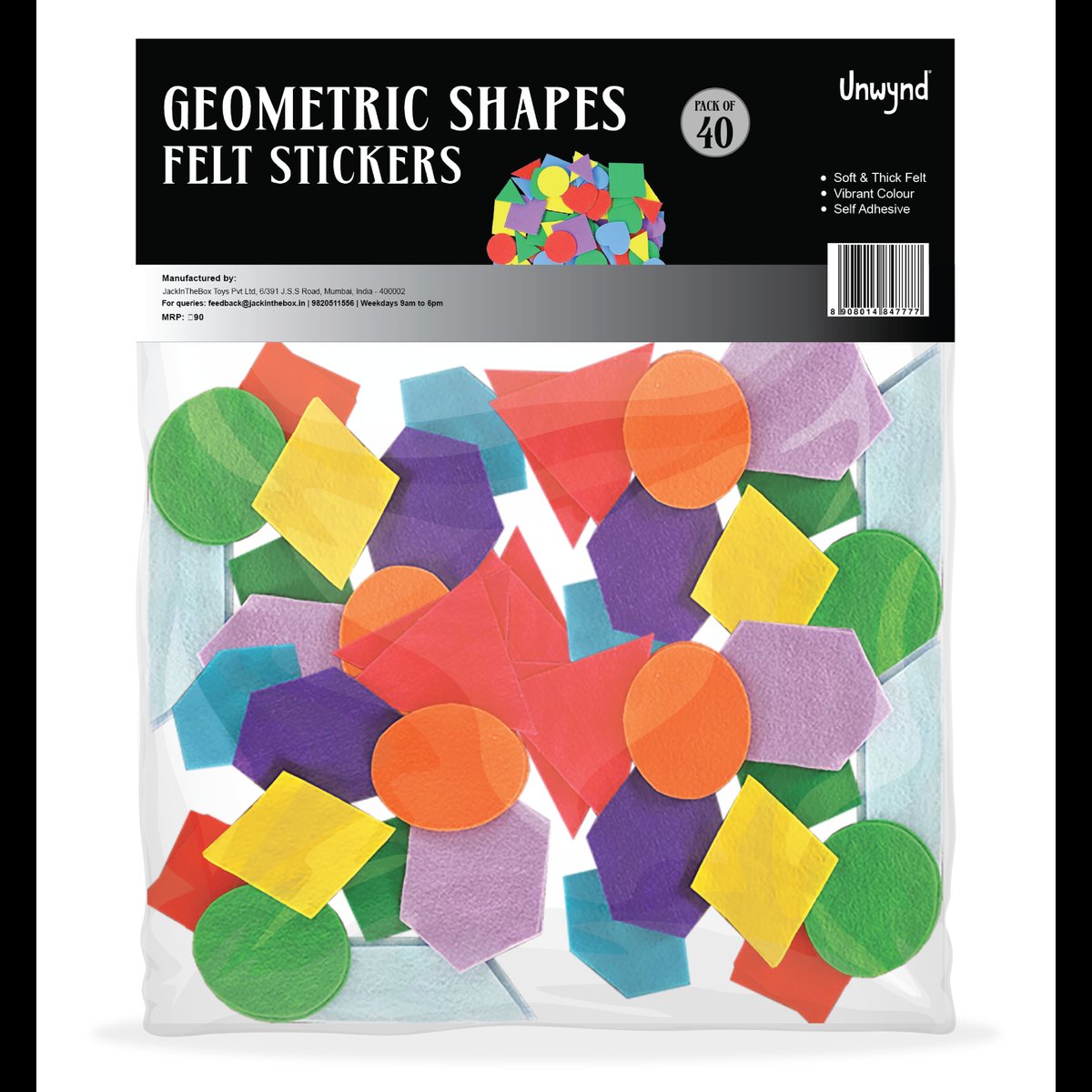 Unwynd Geometric Shapes Felt Stickers - Pack of 40