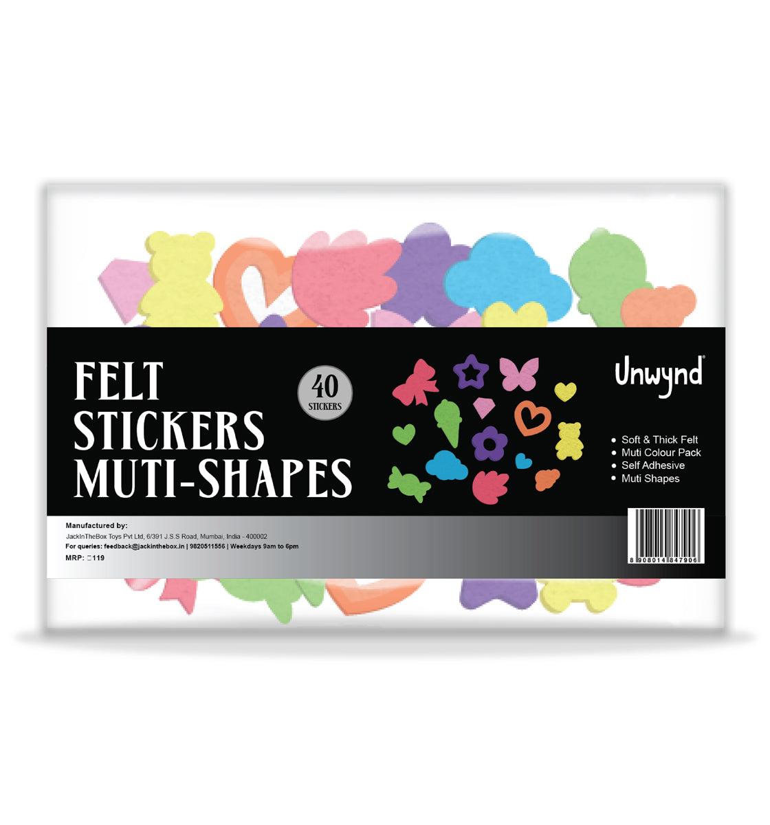 Unwynd Felt Stickers Multiple Shape - Pack of 40