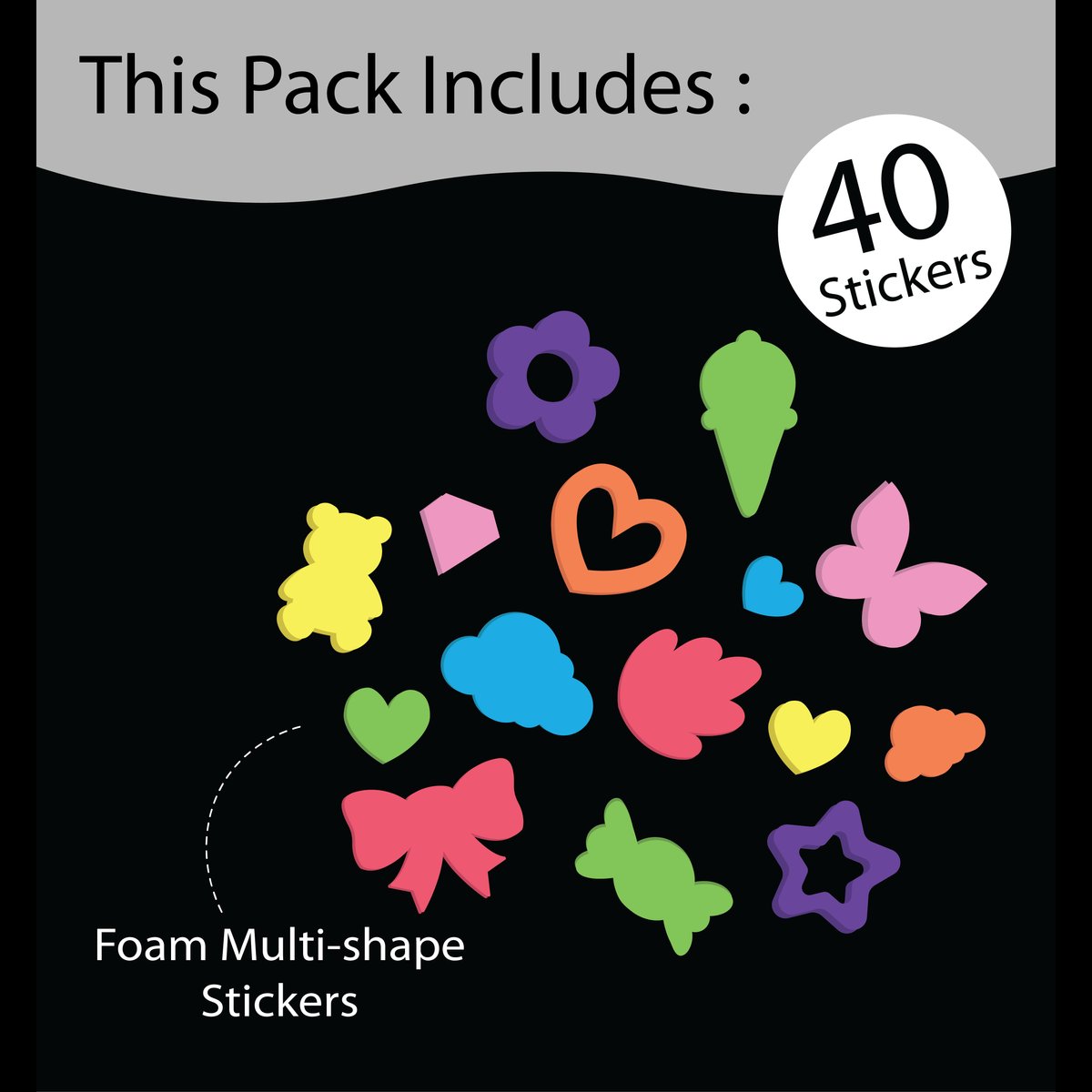 Unwynd Foam Stickers Multiple Shape - Pack of 40