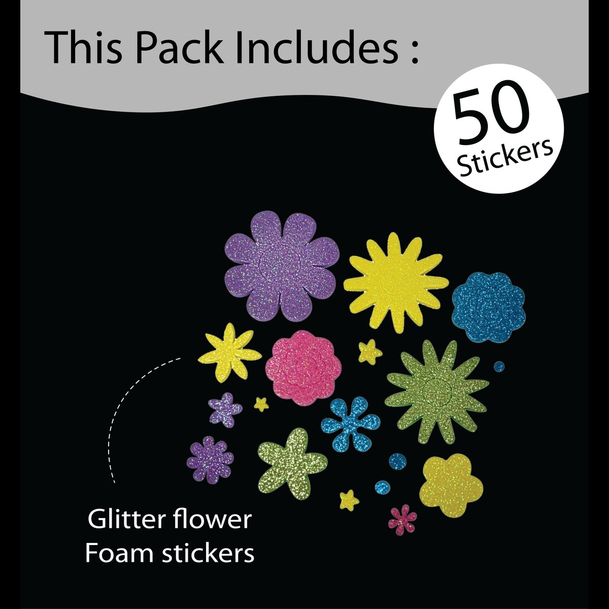 Unwynd Glitter Flower Foam Stickers - Pack of 50