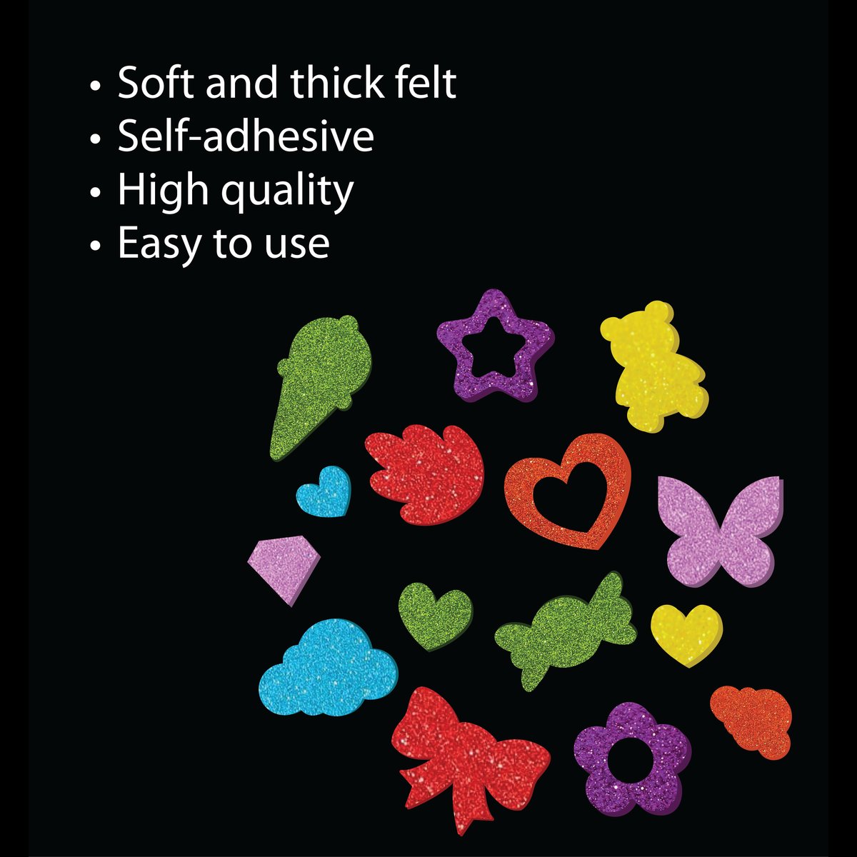 Unwynd Glitter Foam Stickers Multiple Shape - Pack of 40