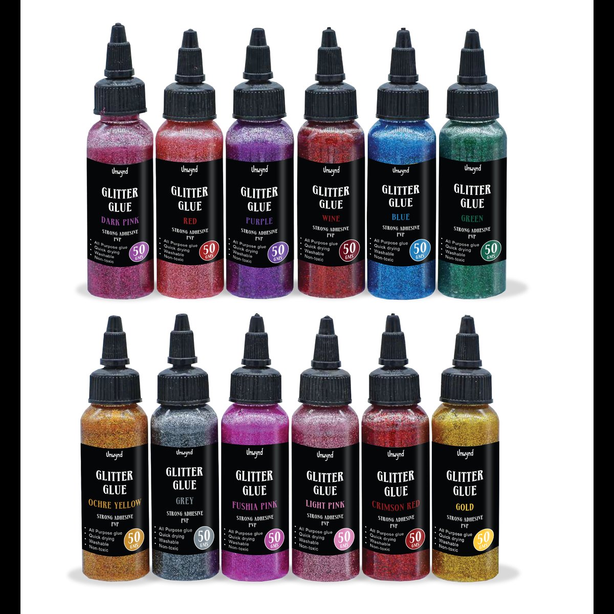 Unwynd Glitter Glue Set of 12 - 50gms