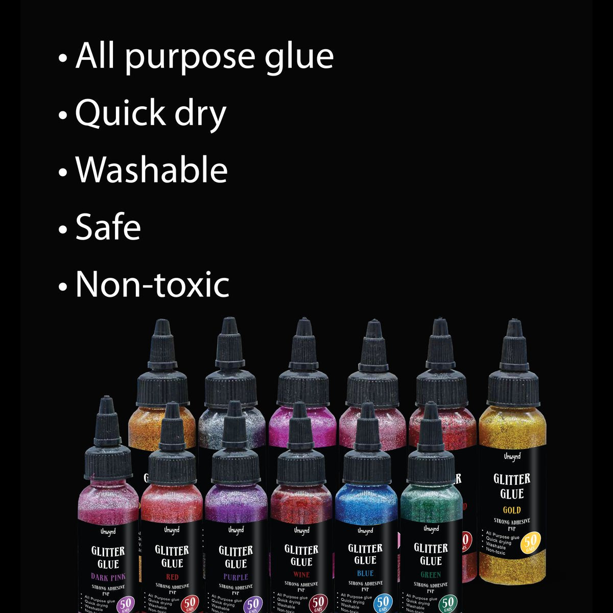 Unwynd Glitter Glue Set of 12 - 50gms