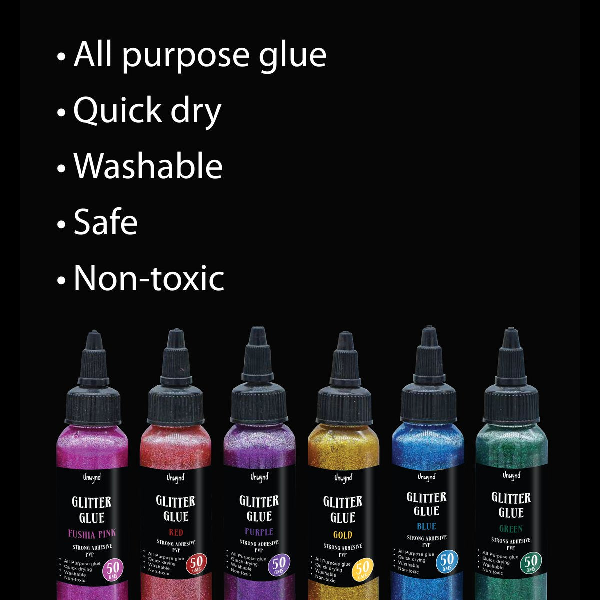 Unwynd Glitter Glue Set of 6 - 50gms