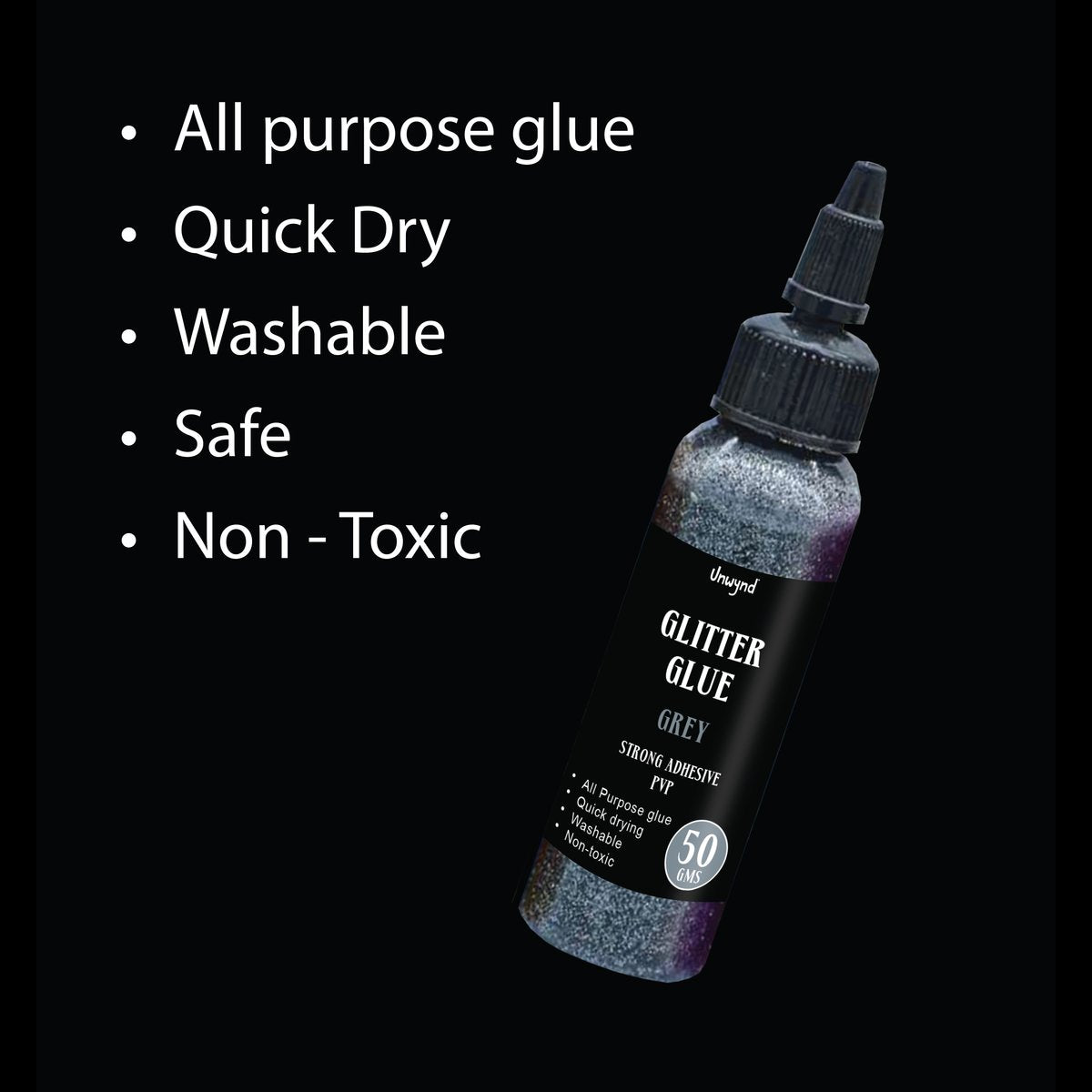 Unwynd Glitter Glue Grey - 50gms