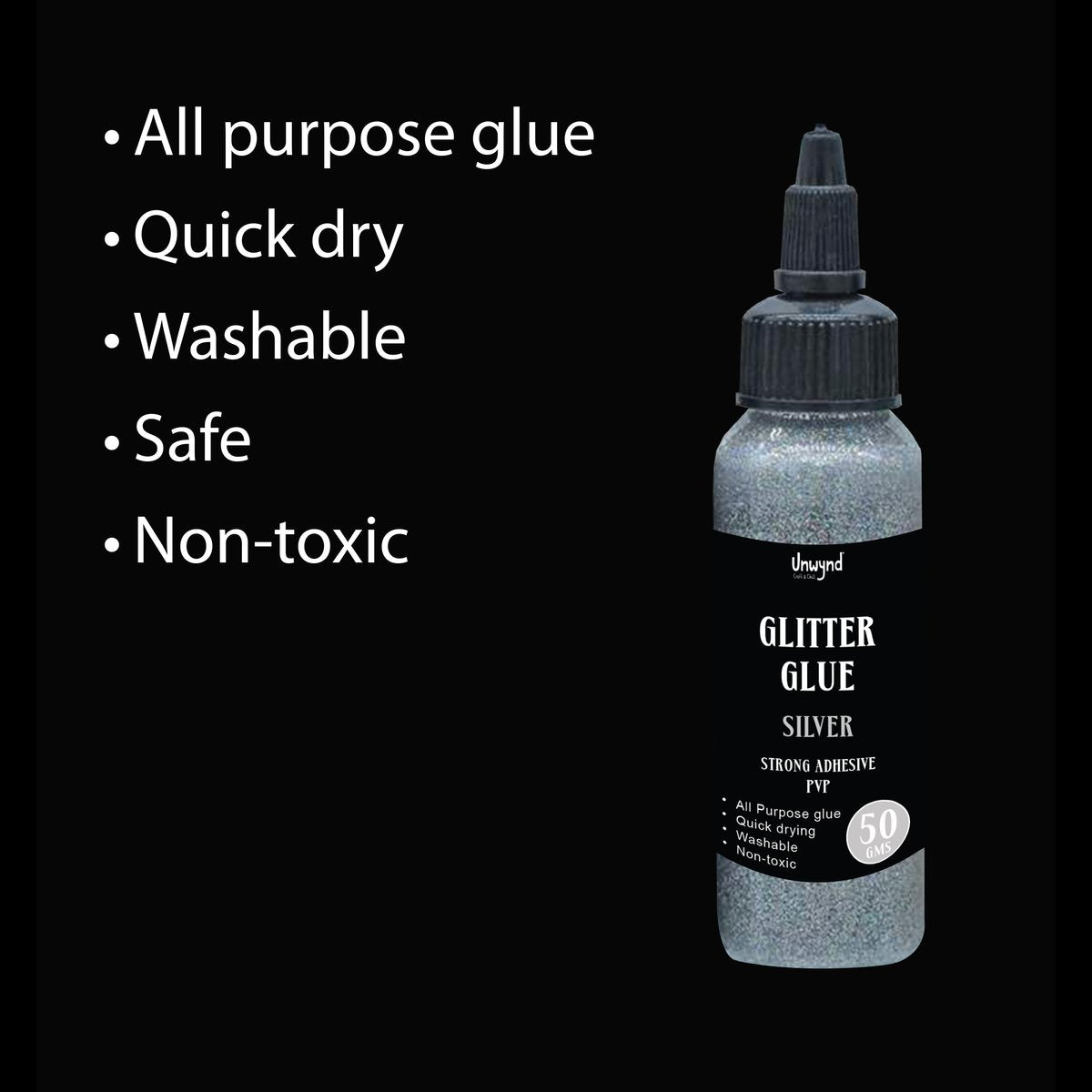 Unwynd Glitter Glue Silver 70ml