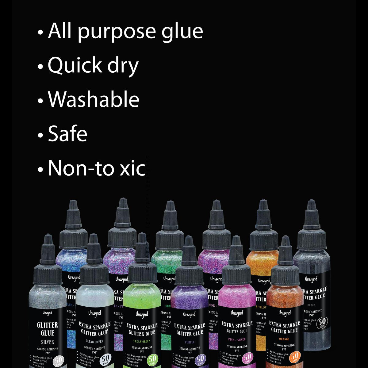 Unwynd Glitter Glue - Extra Sparkle Set of 12 - 50gms