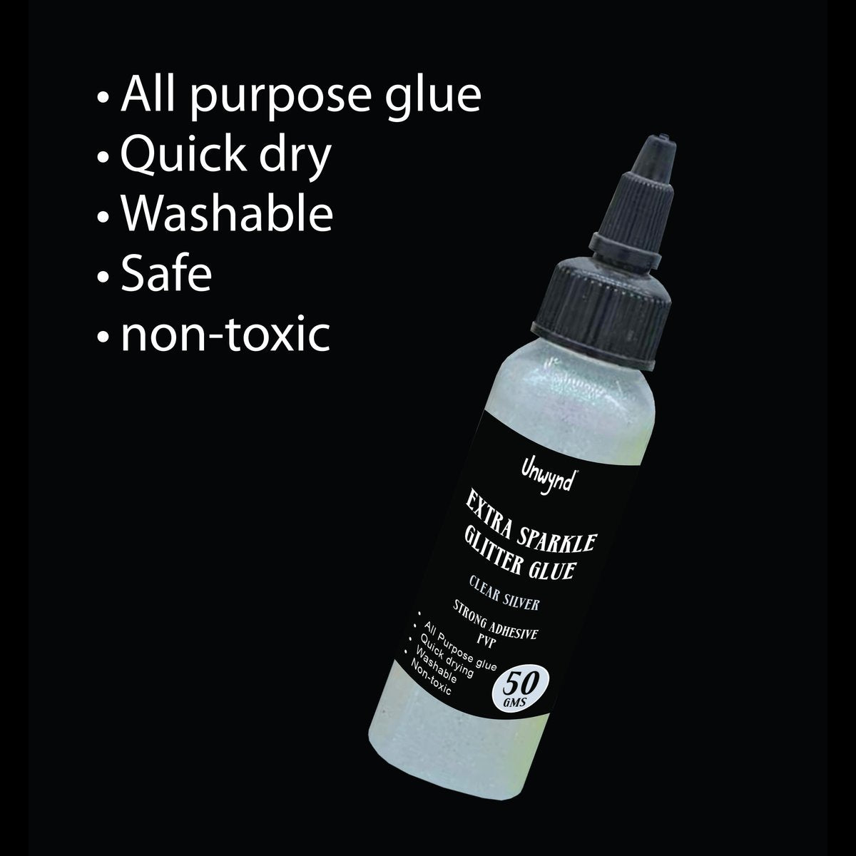 Unwynd Glitter Glue - Extra Sparkle- Clear Silver - 50gms