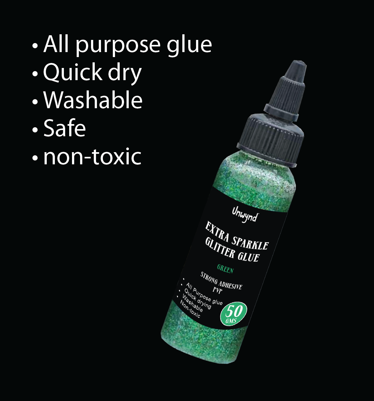 Unwynd Glitter Glue - Extra Sparkle- Green - 50gms