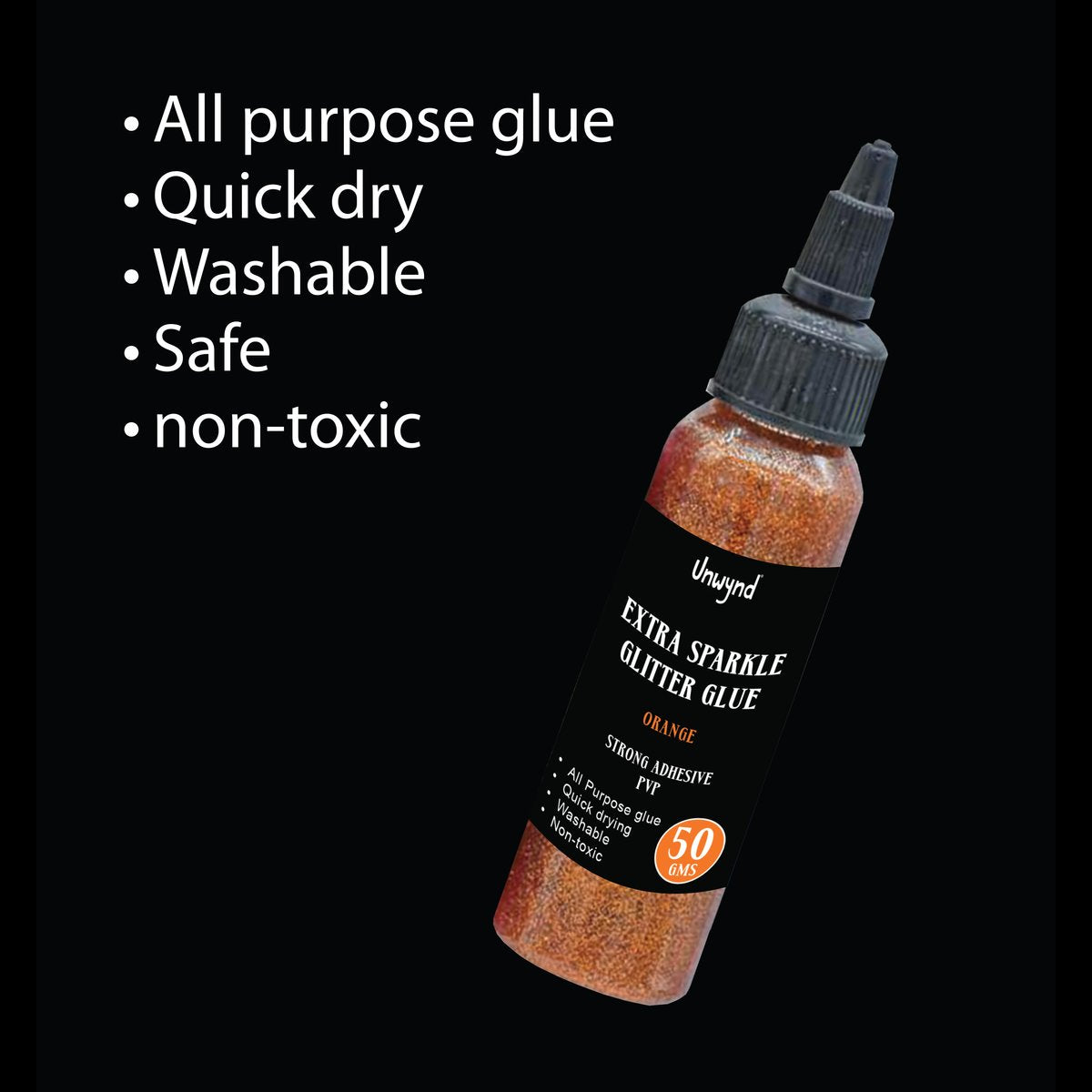 Unwynd Glitter Glue - Extra Sparkle- Orange - 50gms