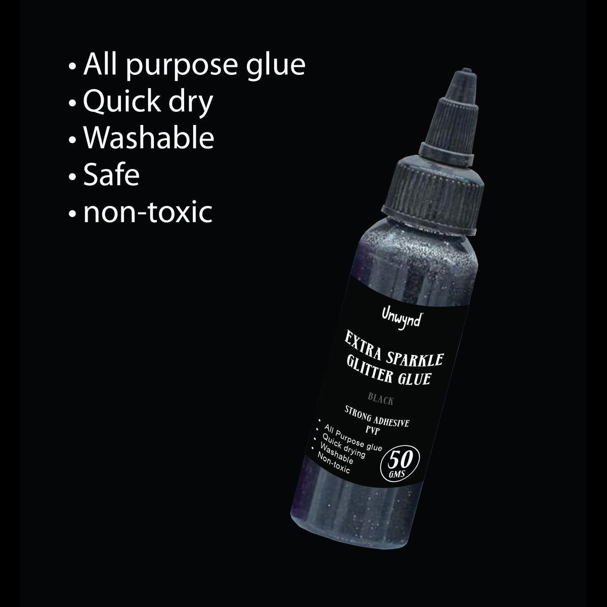 Unwynd Glitter Glue - Extra Sparkle- Black- 50gms