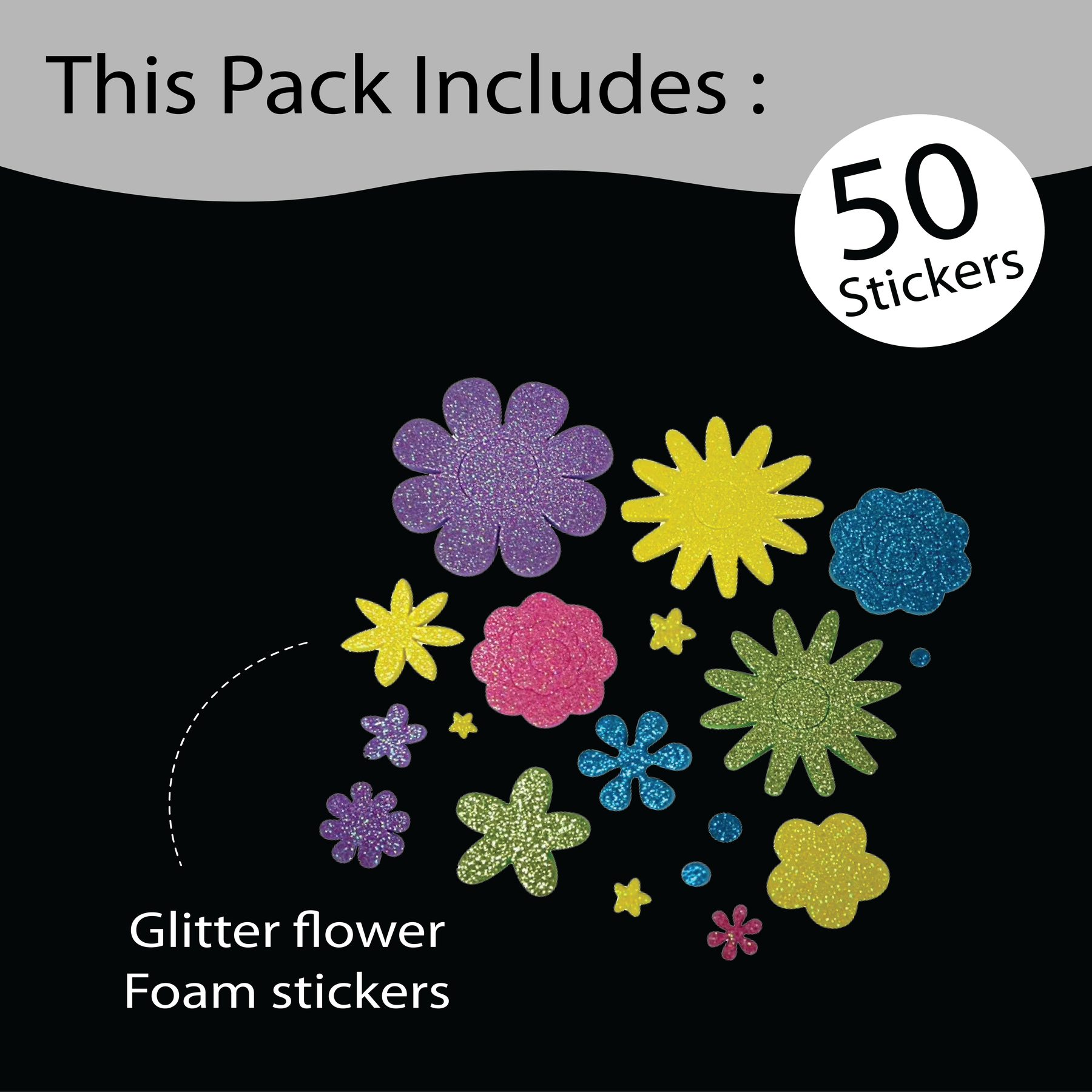 Unwynd Glitter Flower Foam Stickers - Pack of 50