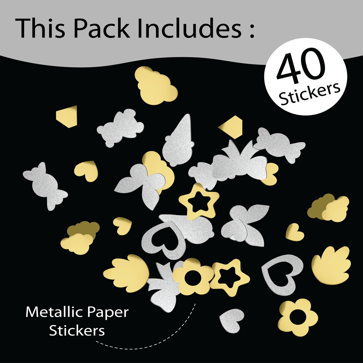 Unwynd Metallic Paper Stickers Multiple Shape - Pack of 40