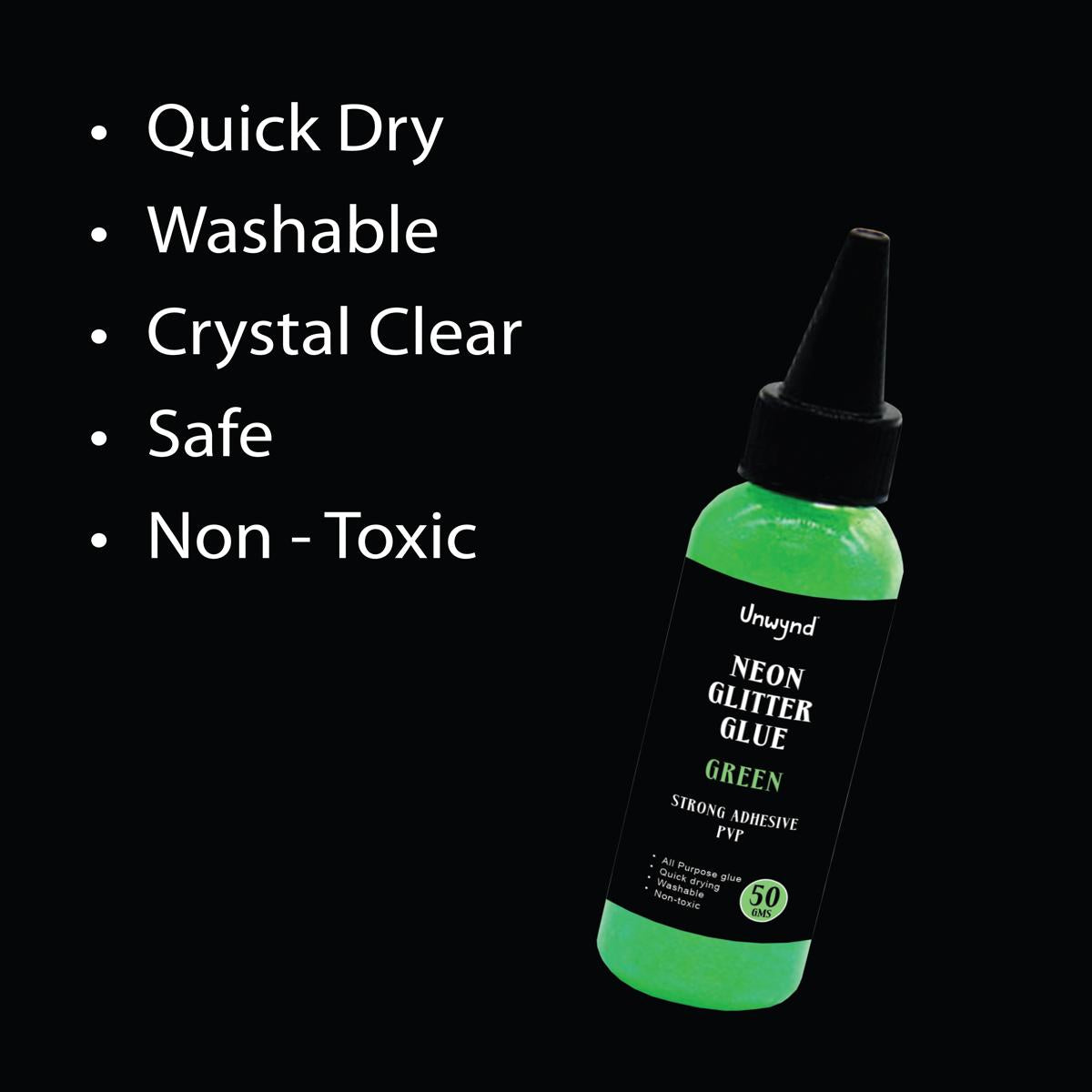 Unwynd Neon Glitter Glue- Green - 70ml