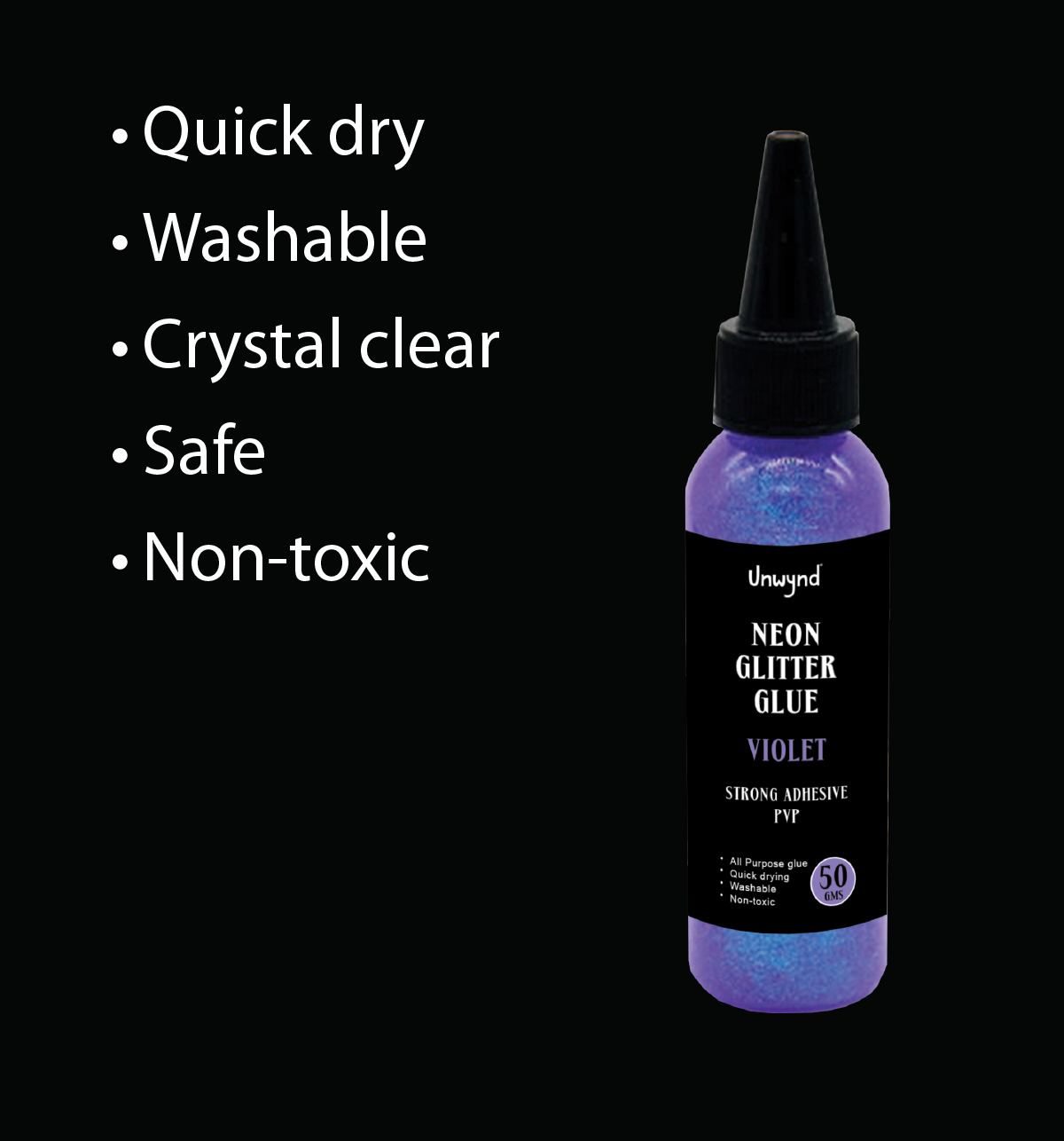 Unwynd Neon Glitter Glue- Purple - 70ml