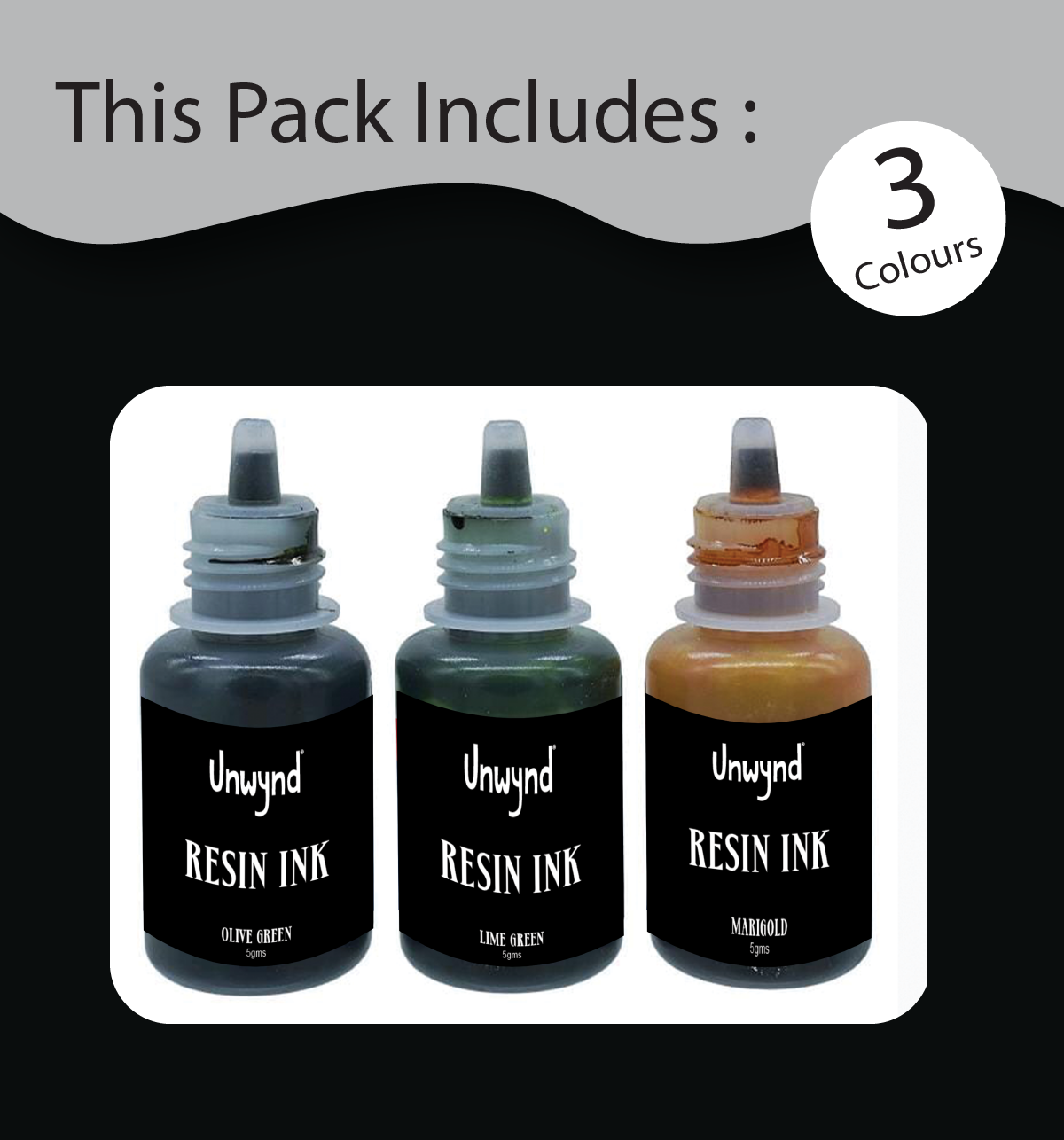 Unwynd Resin Ink - Set of 3 Olive Green/Lime Green/Marigold