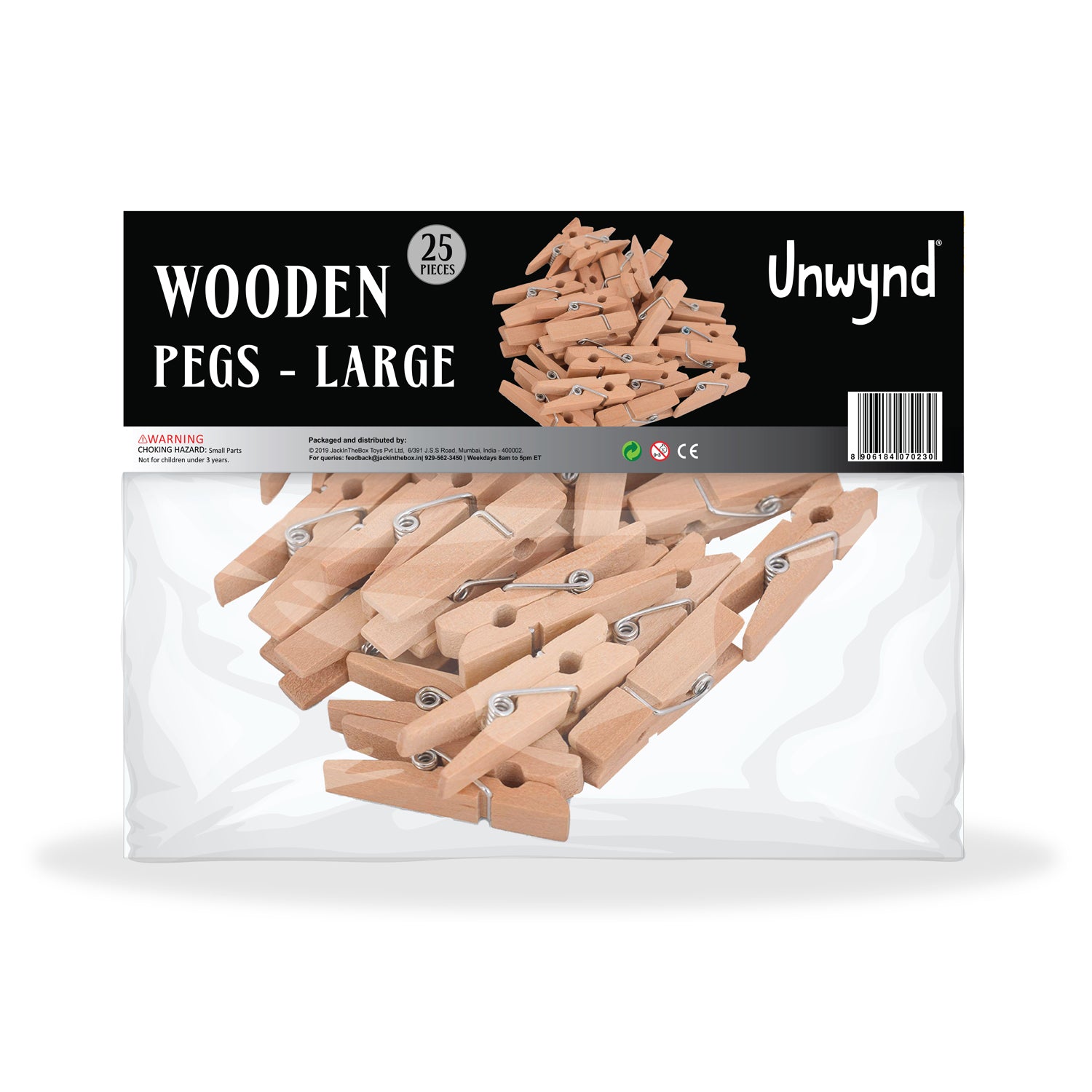 Unwynd Wooden Pegs Natural Large - Pack of 25