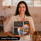 Unwynd Foil by Number Landscapes as a gift – premium landscape foil art kit for adults with sailboat harbour design in gift-ready box