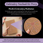 Unwynd Pretty Embroidery Notebook Kit – mindful paper embroidery kit for adults showing pastel bow design stitched on kraft notebook